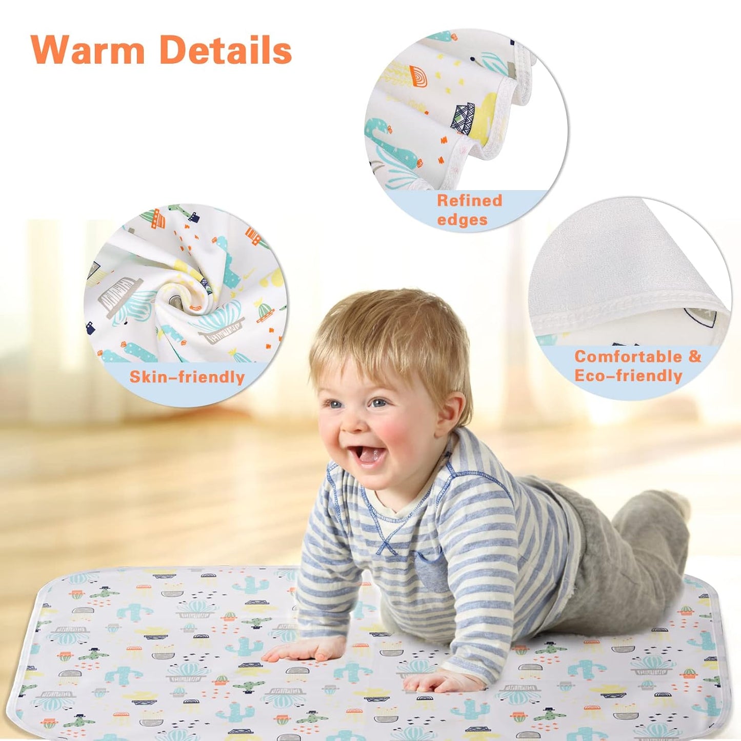 Baby Diaper Changing Pad Waterproof Portable Changing Pad 3 Pack Washable Mattress Pad Reusable Under Pads Changing Pad Liners for Travel 27.5 x 37.8 inches