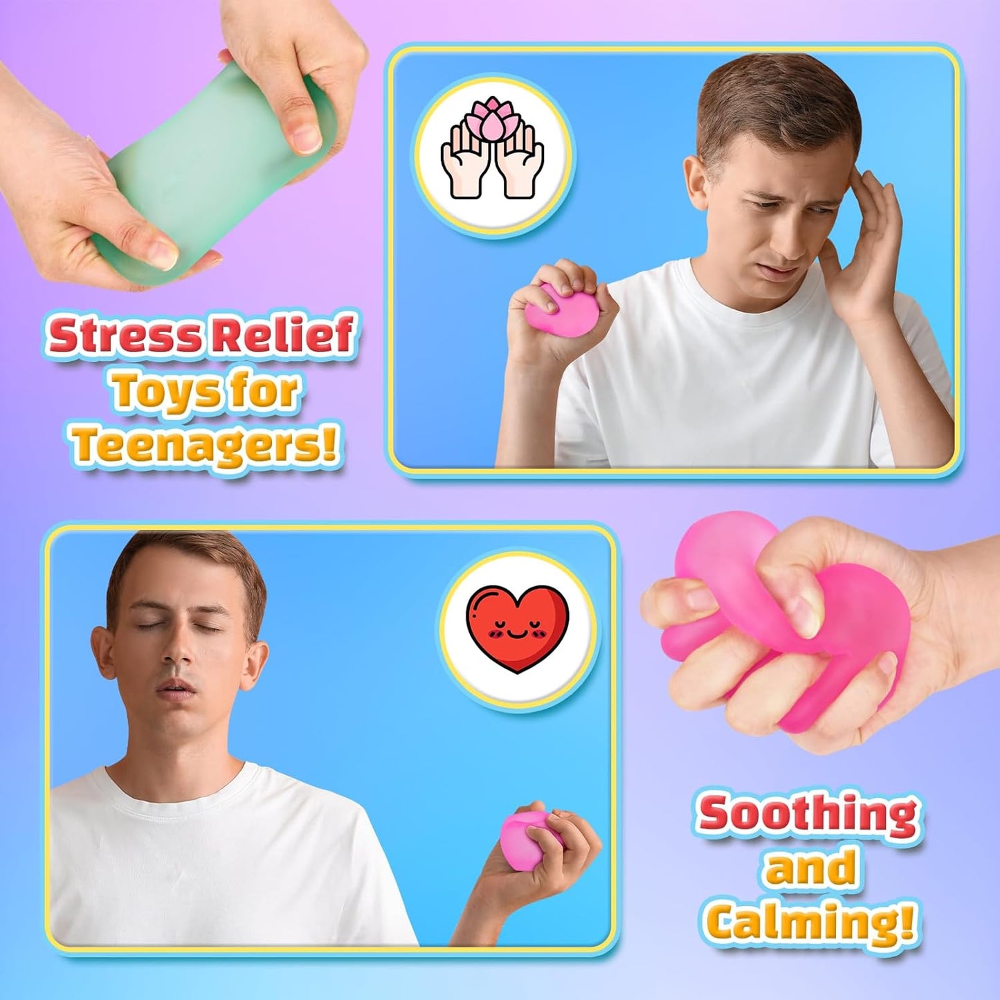 Fidget Toys Stress Cube for Adults 4 Pack: Gel Filled Squishy Toys for Kids - High Density Squeeze Balls for Students Calming - Fidget Squishy Toys for Anxiety