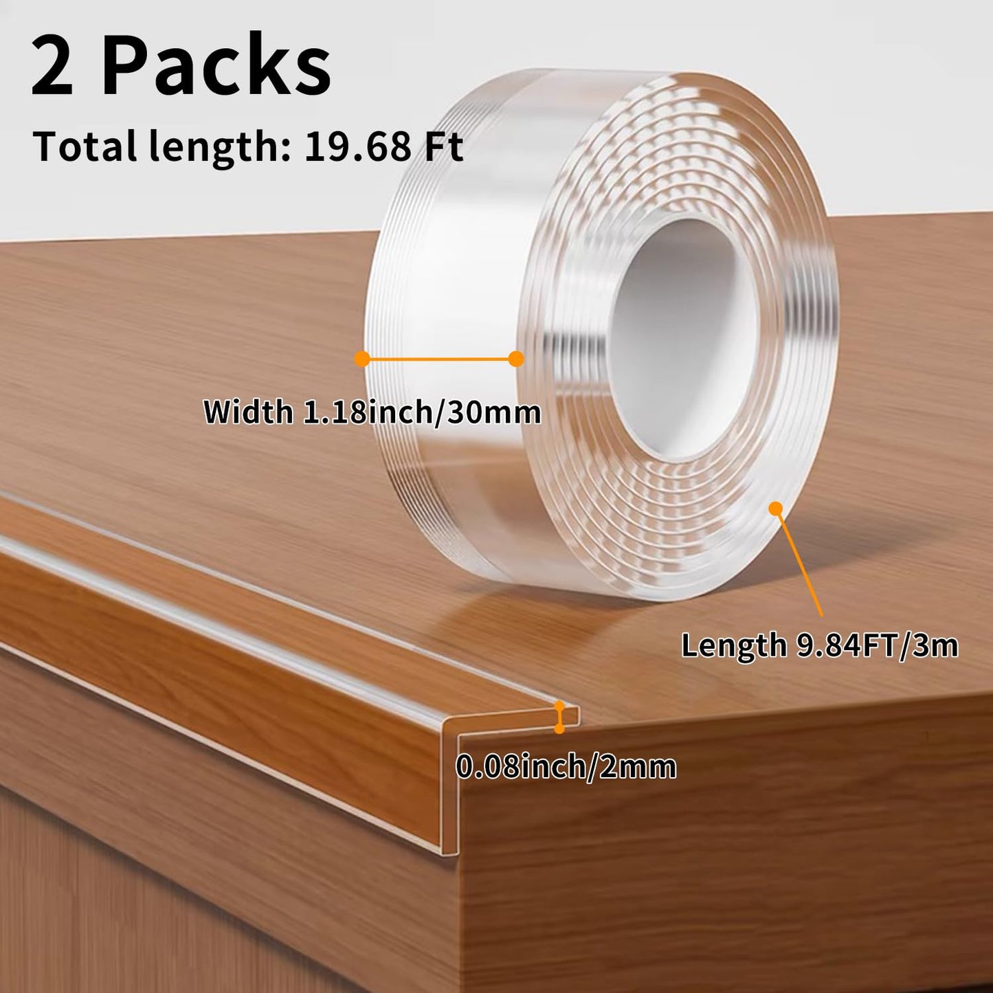 2Pack Baby Proofing Edge Protector for Baby,Clear Edge Protector Strip Sharp Edge Wrap Cover Tape,Corner Bumpers for Furniture,Crib Rail Covers for Teething,Total 19.68 Ft (Width 1.18 in)