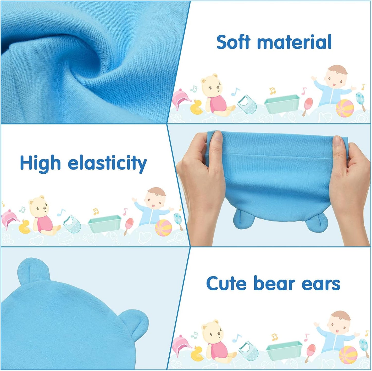 Geyoga 6 Pieces Newborn Baby Hat Bear Ears Infant Caps Baby Boy Girl Toddler Hats Infant Beanie Caps for 0-3 Months