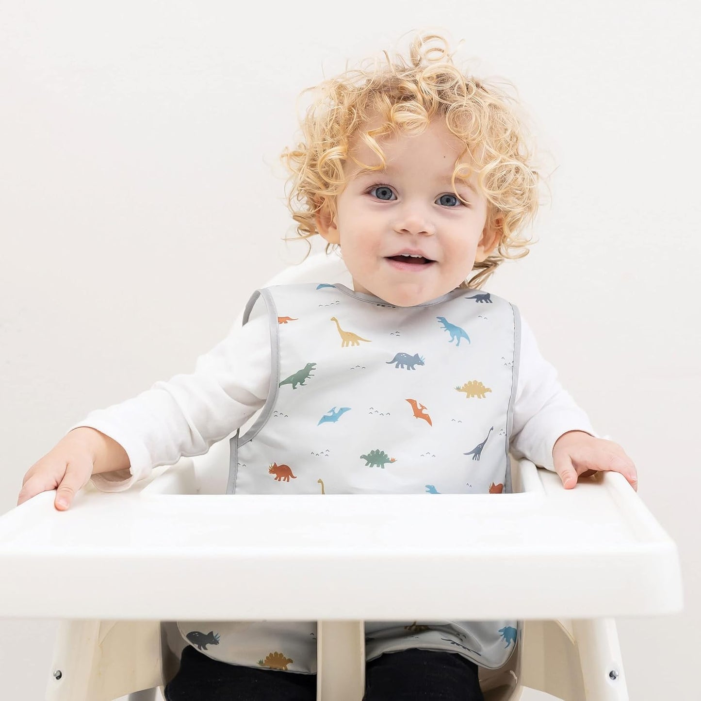 Tiny Twinkle Mess Proof Baby Bib - Waterproof & Lightweight Baby-Led Weaning Apron | 100% Recycled Polyester, Easy Clean & Machine Washable (Dinosaur,Large 2-4 Years)