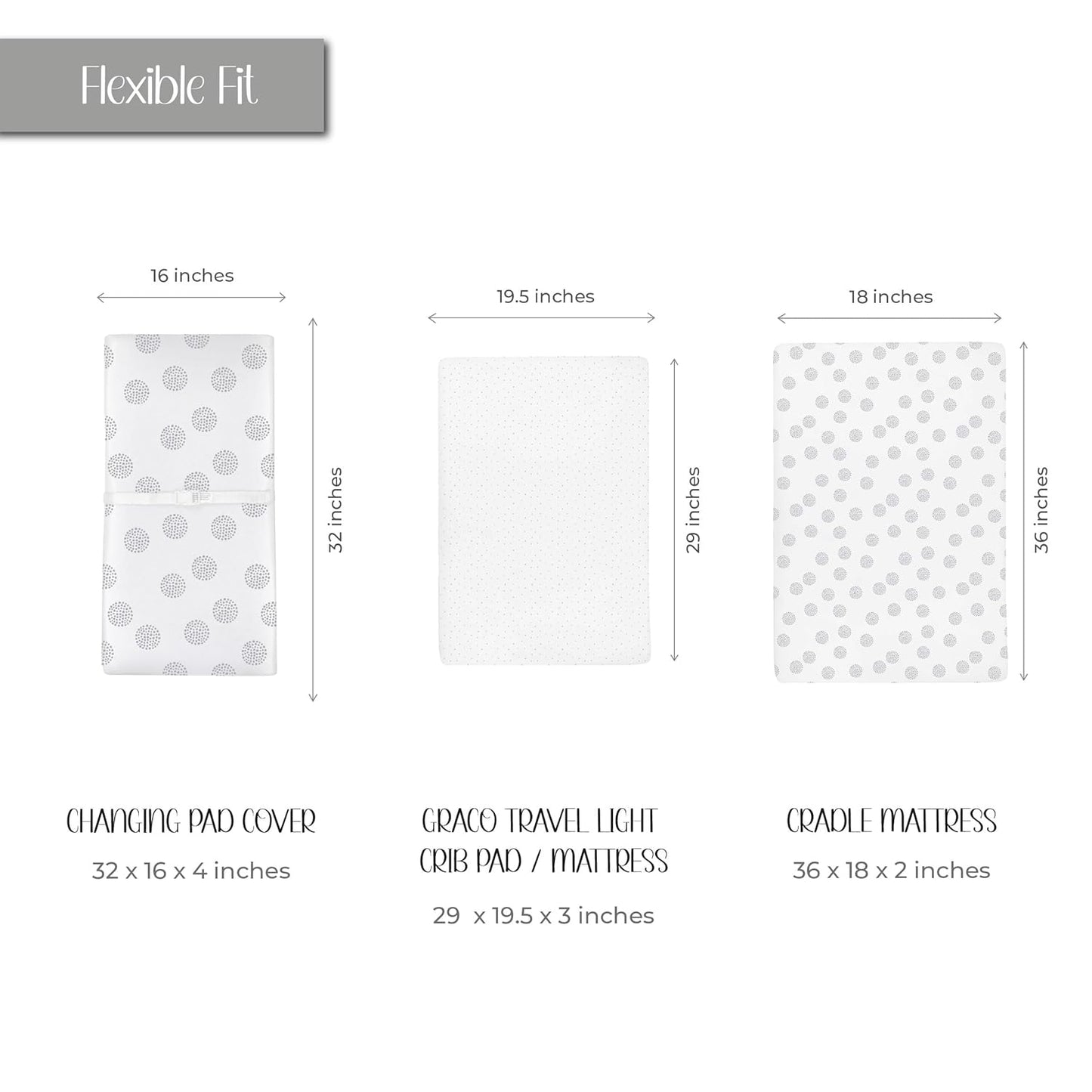 Changing Pad Covers - Cradle Sheets 2-Pack - 100% Jersey Cotton for Baby Boy or Baby Girl (Grey Dottie)