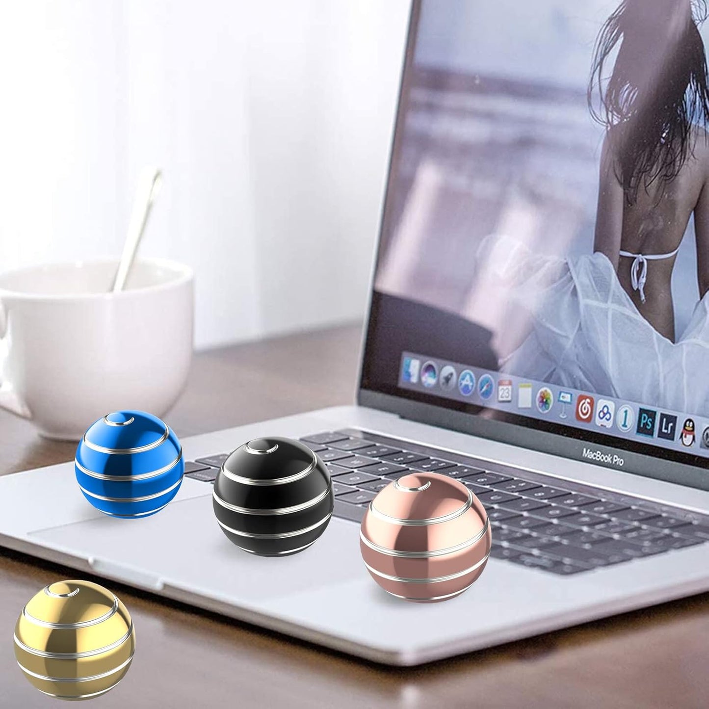 Kinetic Spinning Desk Toy Ball, 2.17'' Fidget Spinner Desk Toys for Office for Adults, Cool Gadgets for Office Desk (55MM, Blue A)