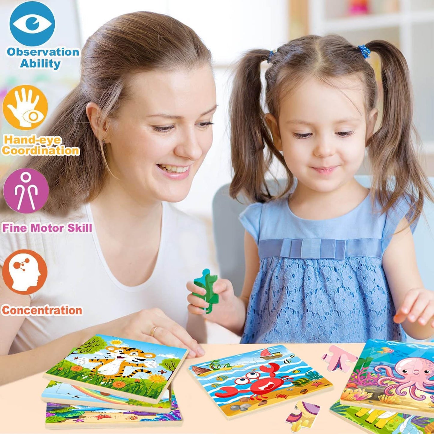 Puzzles for Kids Ages 4-6, 10 Pack of 20 Piece Wooden Jigsaw Puzzles for Toddlers Ages 3-5 Jigsaw Puzzle for Toddler Children Learning Educational Puzzles Toys for Boys and Girls.