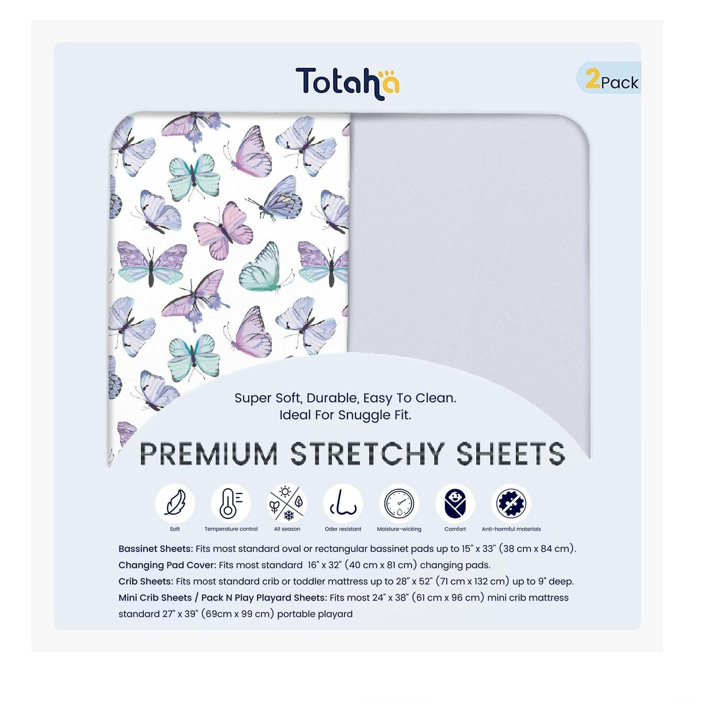 TotAha Premium Stretchy Changing Pad Cover, Buttery Soft Diaper Changing Pad Covers for Girls Boys, Super Stretchy Jersey Knit Changing Table Covers2-Pack, Purple Butterfly