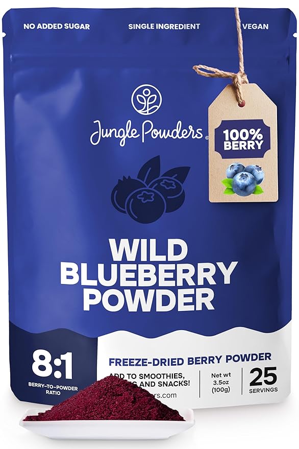 Jungle Powders Freeze Dried Wild Blueberry Powder 3.5 Ounce Bag Blueberry Powder For Smoothies Baking Extract Nordic Freeze Dried Blueberries No Sugar Added Additive-Free Bilberry Dehydrated