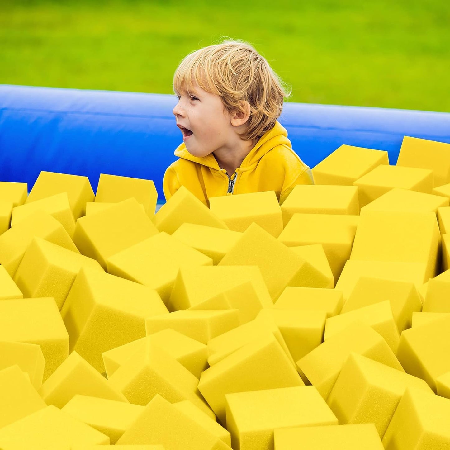Foam Pit Cubes, 24 PCS 5 Inches Gymnastics Foam Blocks Trampoline Blocks, Multi-Sport Protective Padding for Freerunning, Trampoline, Parkour, Skate Parks & BMX -Yellow