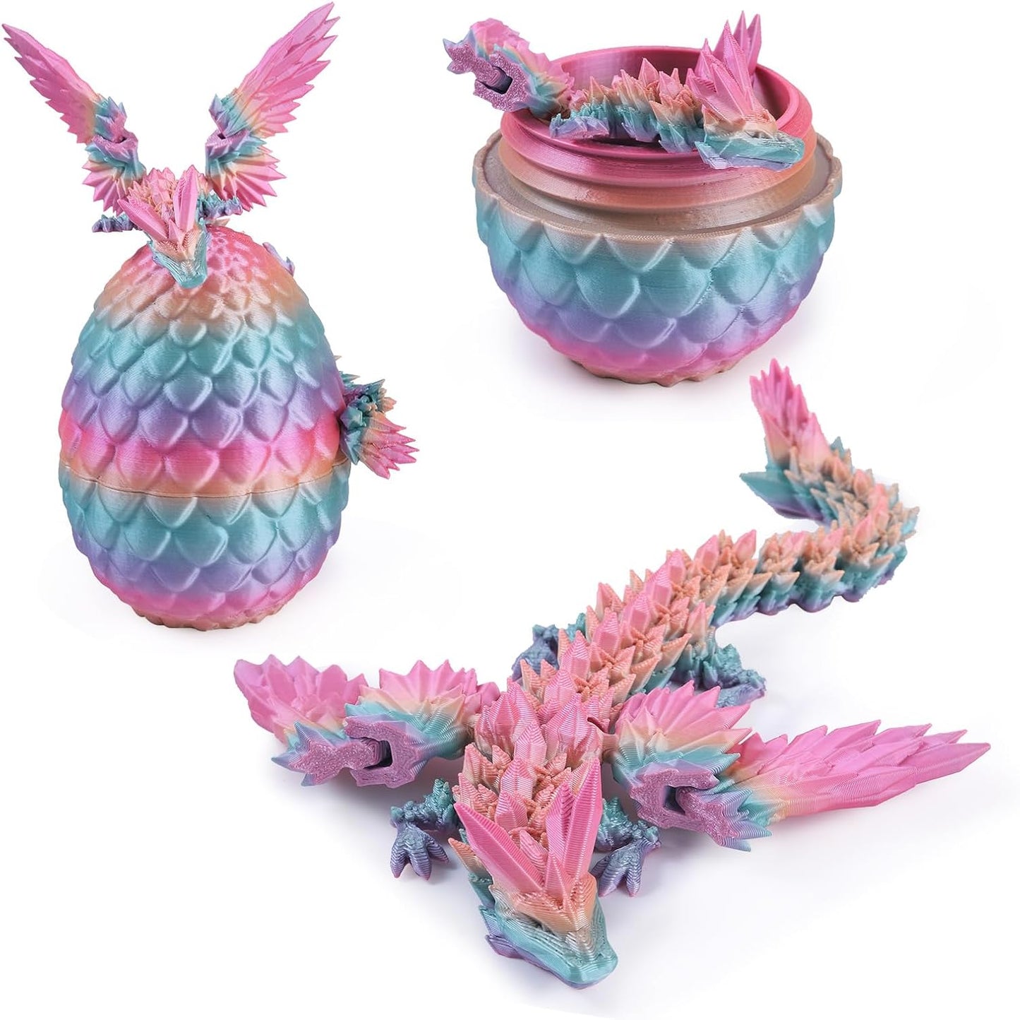 Antetek 3D Printed Dragon with Wings，3D Printed Dragon Egg，3D Printed Dragon in Egg， Movable Articulated Crystal Dragon Eggs with Dragon Inside with Wings