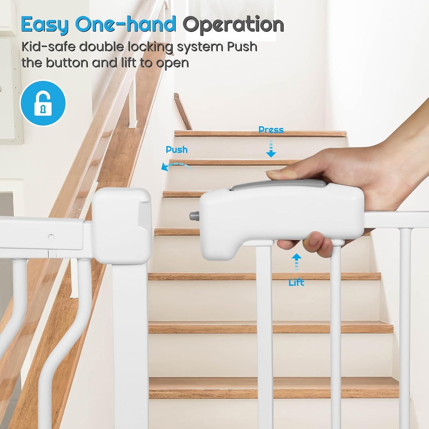 Extra Wide Baby Gate for Stairs Doorways with door, 30" Tall 66.5-75.8" Wide Easy Install Dog Gate indoor, Safety Metal Pressure Mounted Pet Gate with Walk-Thru Auto Close for the House, White