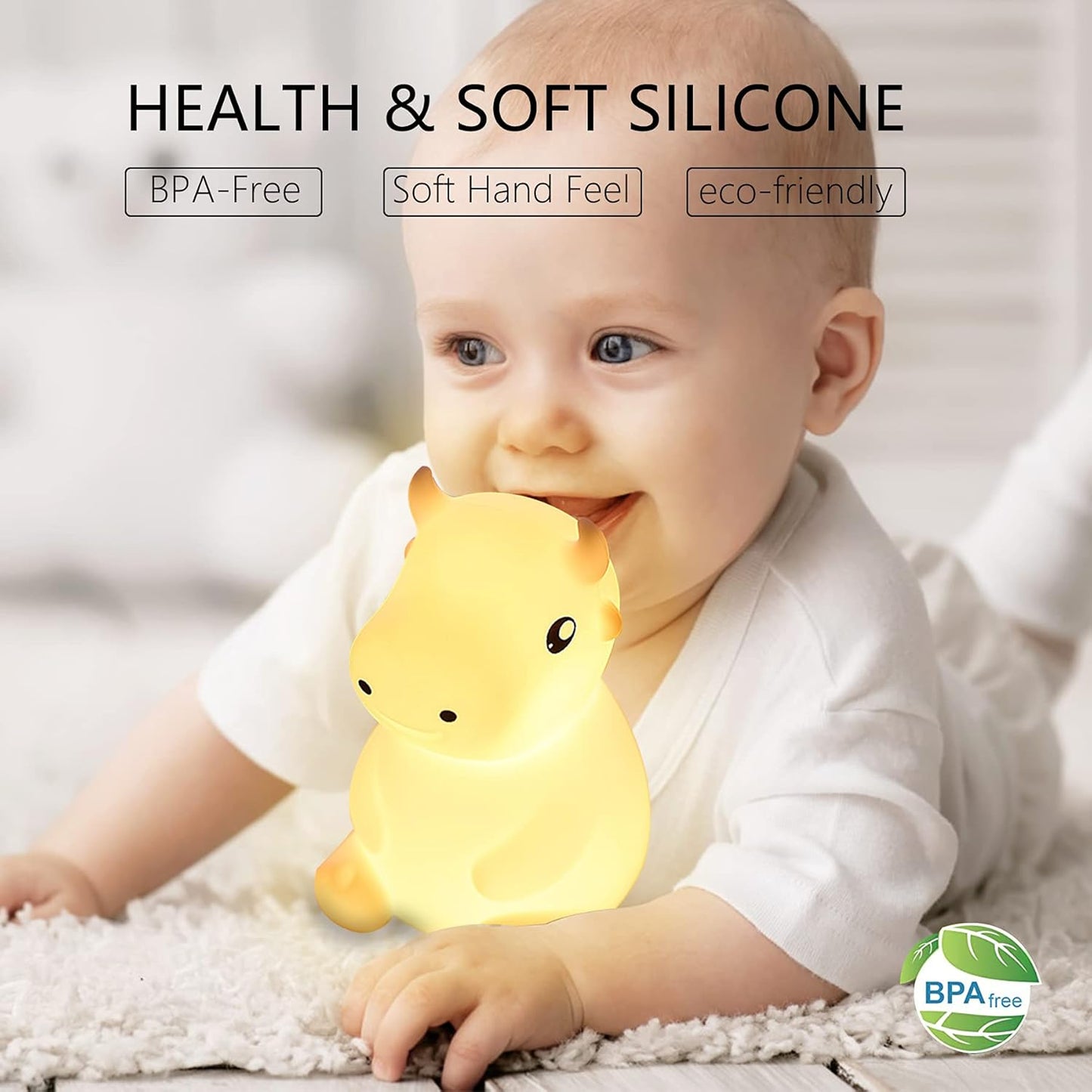 QANYI NRITY, Cute Night Light for Kids-7 Color Changing Silicone Cow LED Nightlight, Nursery Lamp with Timer ,Cow Room Dcor Lamp for Toddler, Baby, Boys, Children Gift,Bedroom