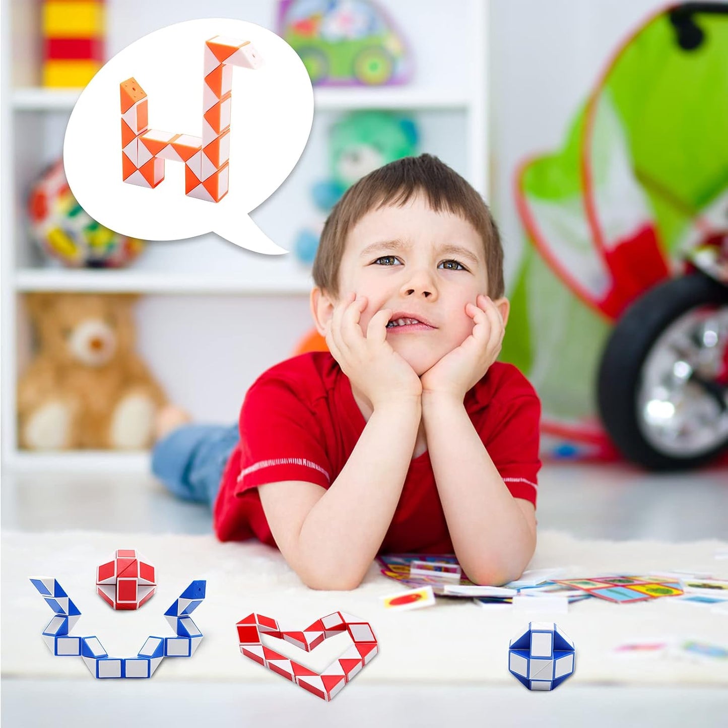 24 Pack 24 Blocks Magic Speed Cubes, Mini Snake Cube, Mini Plastic Puzzle Cube Toy for Kids Party Bag Fillers, Party Supplies, Random Color