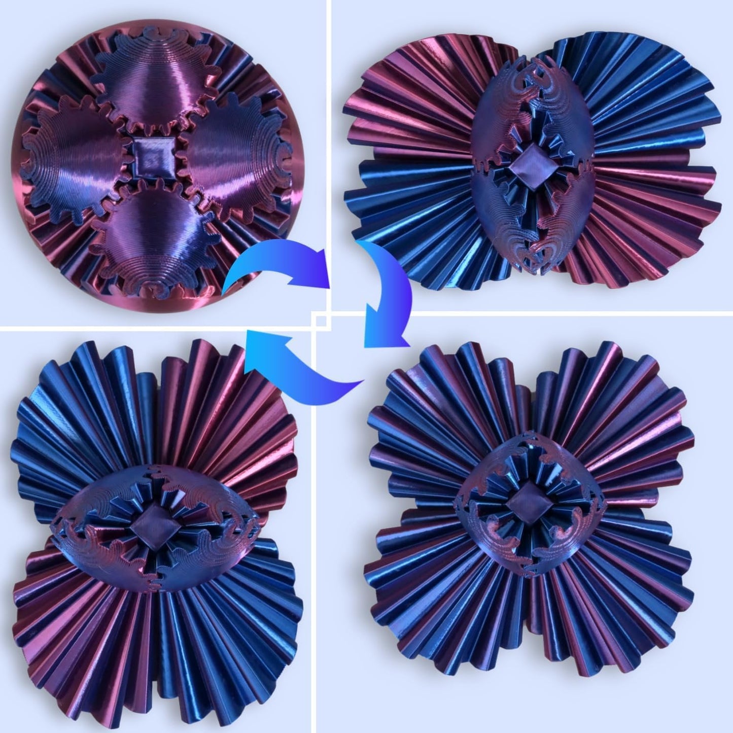 Gear Ball, Gear Sphere 3D Printed Gear Ball Fidget Toy Spin Ball, GearSphere Desk Toy, Stress Ball, Fidget Ball, Gear Toy for Stress and Anxiety Relaxing (Laser Red Blue Green)