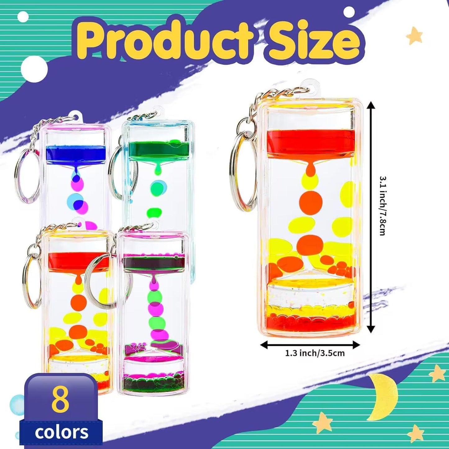 Liquid Motion Timer Key Chain - Sensory Bubbler Toy for Calming Fidget, Stress Relief - Water Bubble Desk Toy for Kids (1Box-8Pcs( Key Chain) Edition)
