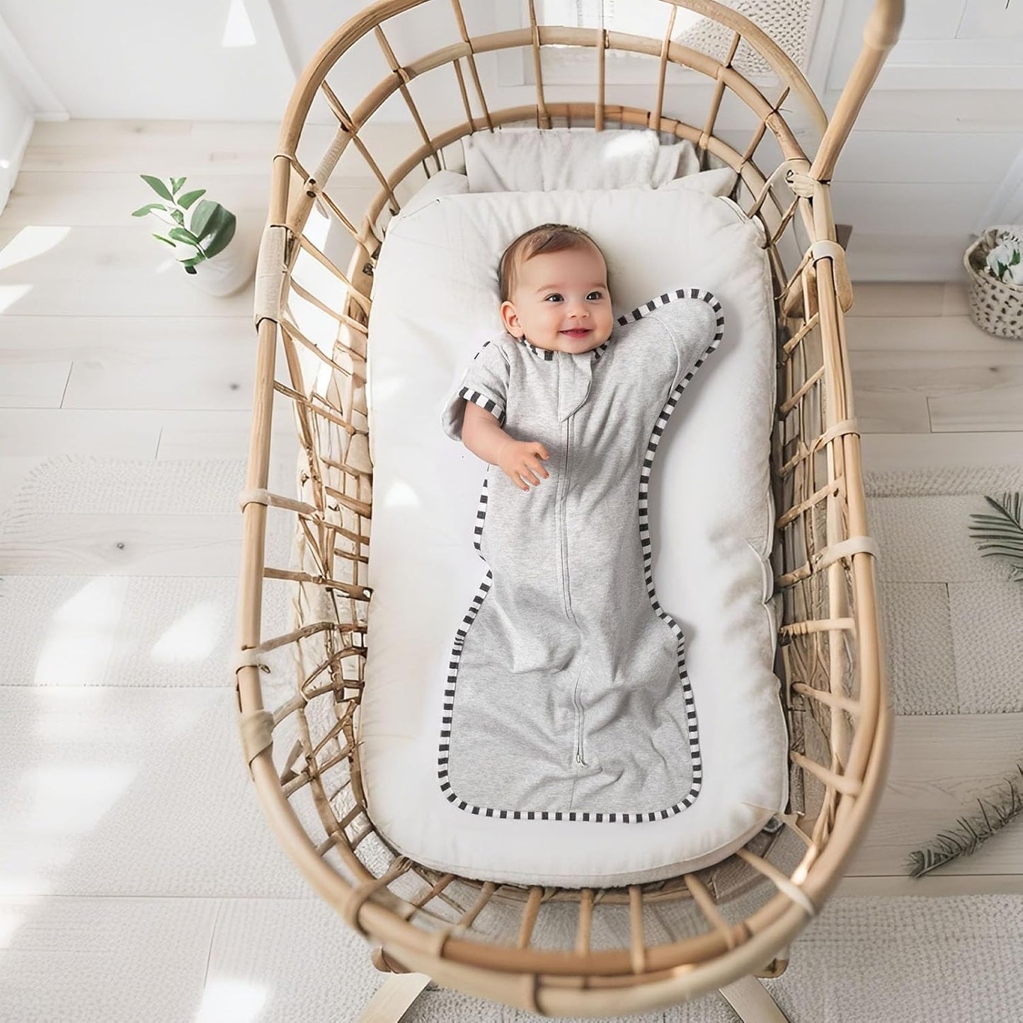 Transition Swaddle, 2 Pack 100% Cotton Baby Sleep Sack, 2-Way Zipper Infant Arm Up Swaddle for Newborn Baby Boys Girls (Light Green + Light Grey, S(0-3 Months))