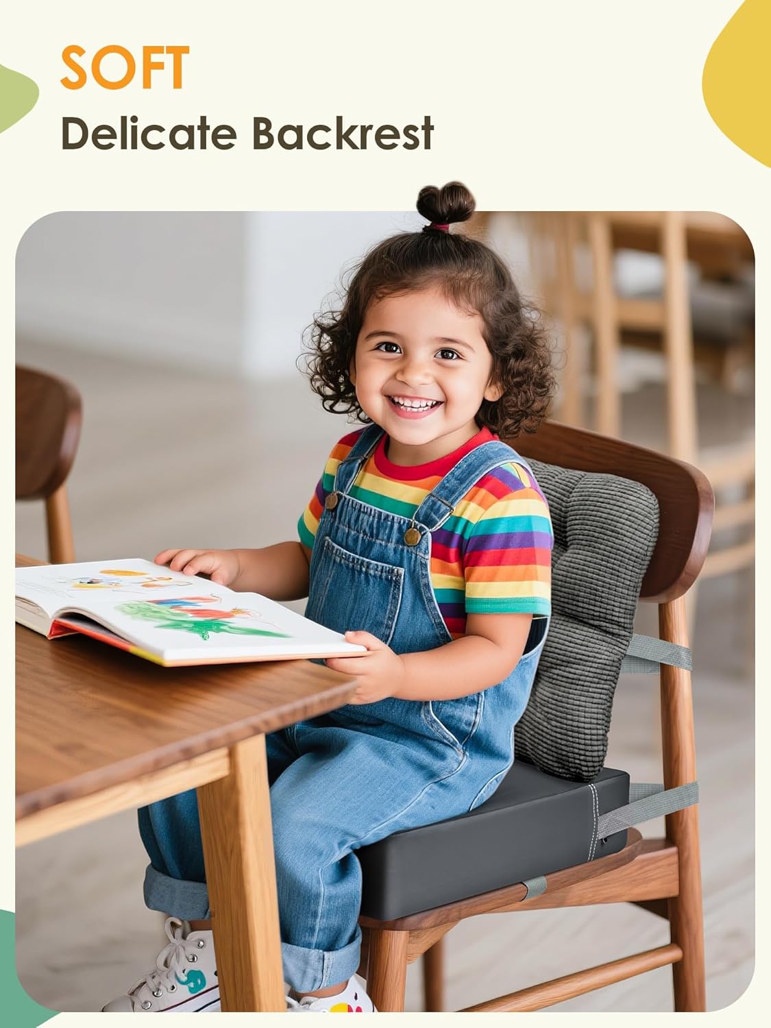 Booster Seat for Kitchen Chair, Adjustable Washable Safety Belts Toddler Booster Seats, PU Non-Slip Kids Dining Table Booster Seat, Portable Travel Increasing Cushion for Baby Child Kid Boy Girl