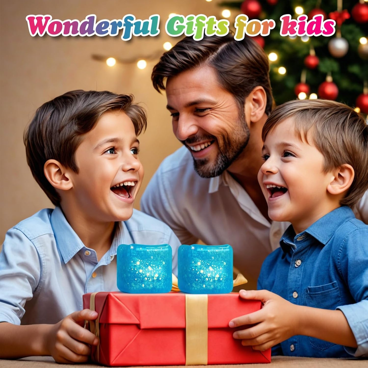 2Pack Glitter Squishy Cube - Slow Rise Nice Sugar Stress Cube Gel Stress Balls for Adults, Glitter Squishy Balls for Kids, Stress Relief/Classroom Fidget/Treasure Box Prizes(Blue)