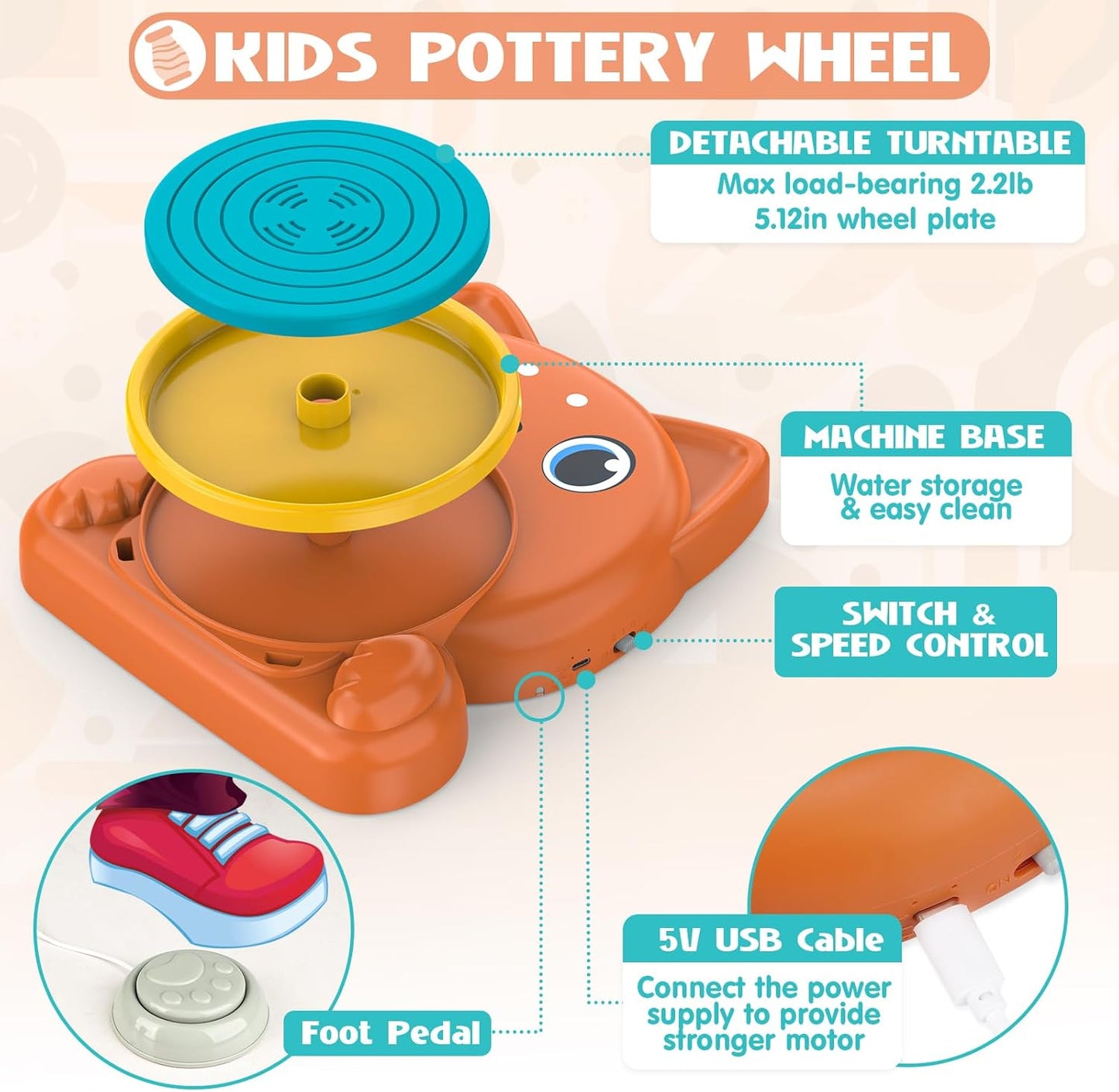 Pottery Wheel for Kids - Complete Pottery Painting Kit Art Supplies Arts and Crafts for Girls Boy Kids Toy, Birthday Halloween Christmas Gift for Kids Ages 6 7 8 9 10 11 12+, (Dog)