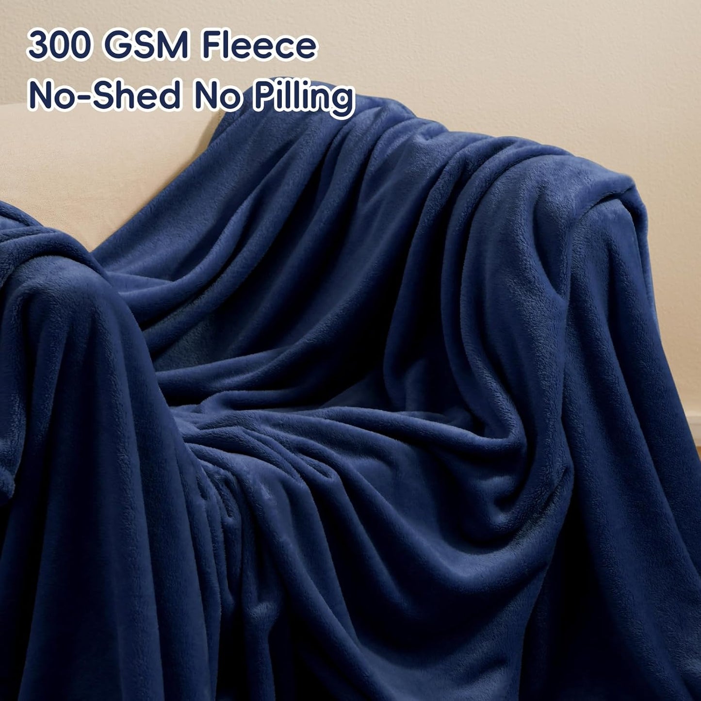 PHF Ultra Soft Fleece Blanket Queen Size, No Shed No Pilling Luxury Plush Cozy 300GSM Lightweight Blanket for Bed, Couch, Chair, Sofa Suitable for All Season, 90" x 90", Navy Blue