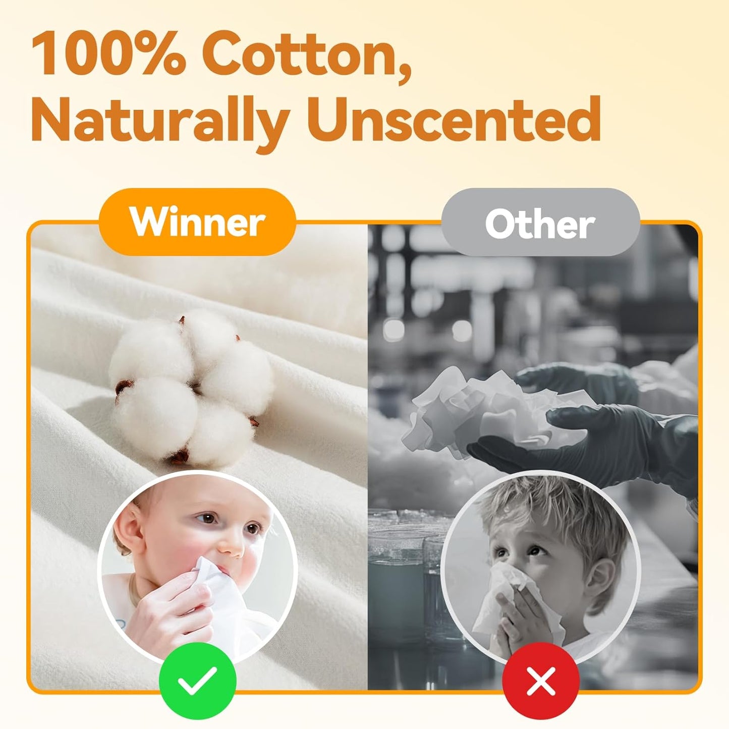 Winner 100% Cotton Dry Wipes, USDA Certified Baby Wipes, 600 Count, Soft & Gentle, Hypoallergenic & Unscented for Baby Sensitive Skin, Use Wet/Dry for Diaper Changes, Meals & Cleanup, Pack of 6