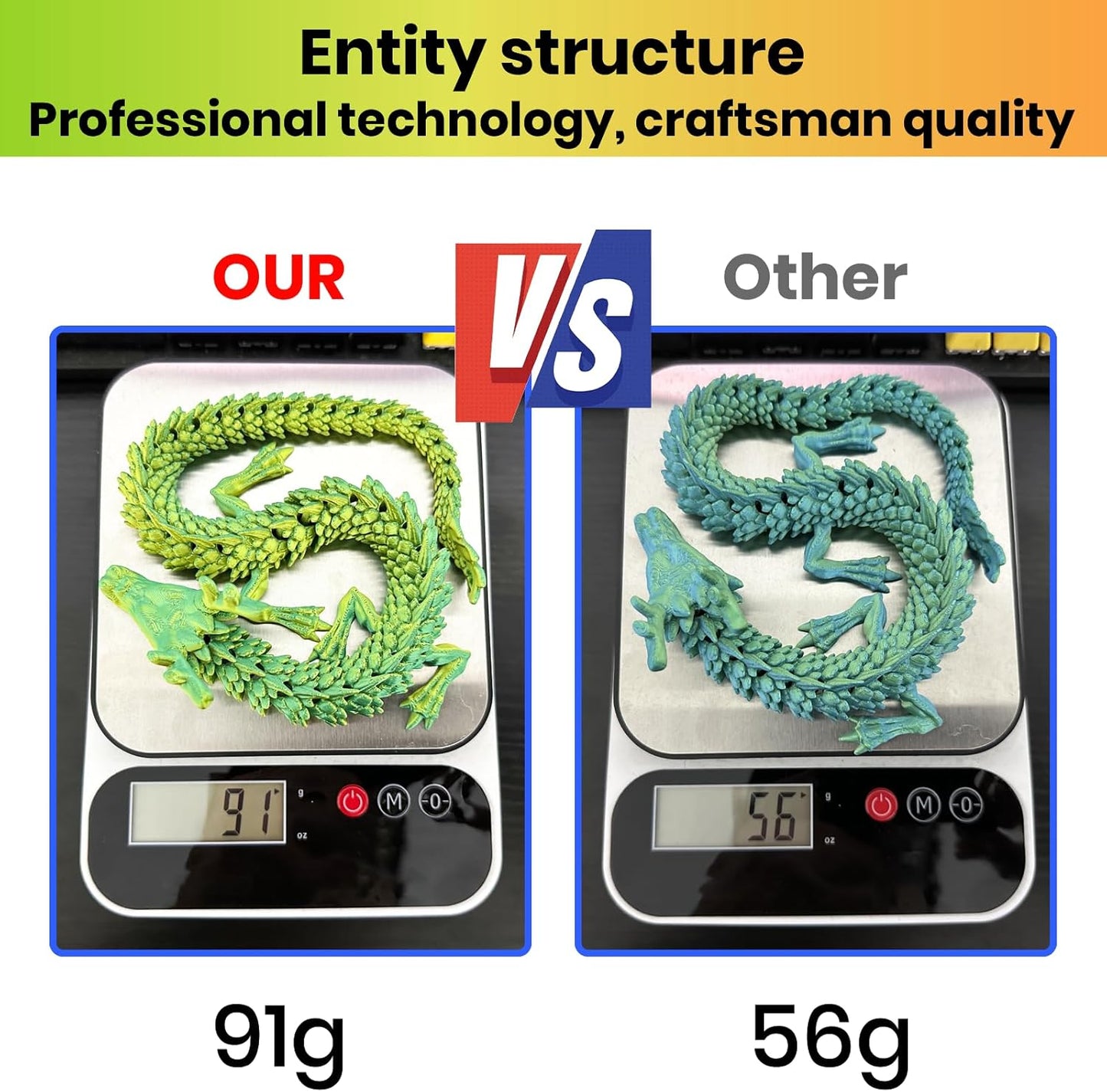 3D Printed Dragon,Chinese Dragon,Dragon Statue,Fidget Toys ,18 in,Fidget Toys for Autism/ADHD,3D Printed Gift Toy, Executive Desk Toys,Home Office Decor (Yellow Green)