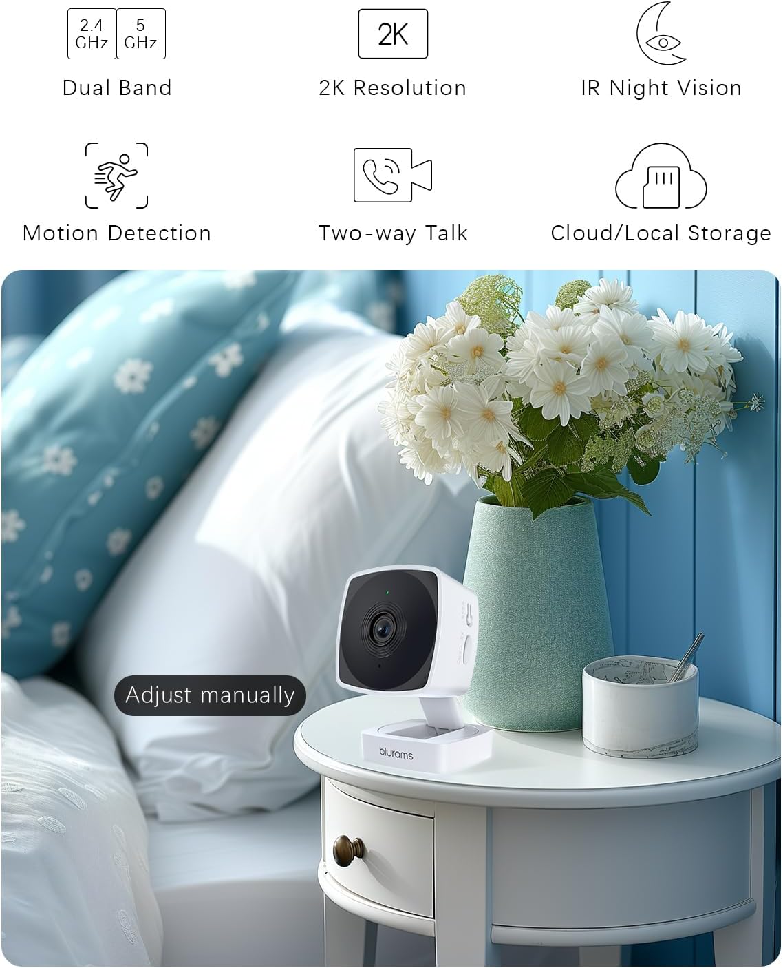 blurams Cameras for Home Security 5G&2.4G, 2K Security Camera Indoor, Pet Camera with Phone App, Indoor Camera w/AI Motion Detection, 2-Way Audio, Compatible with Alexa&Google Home Assistant