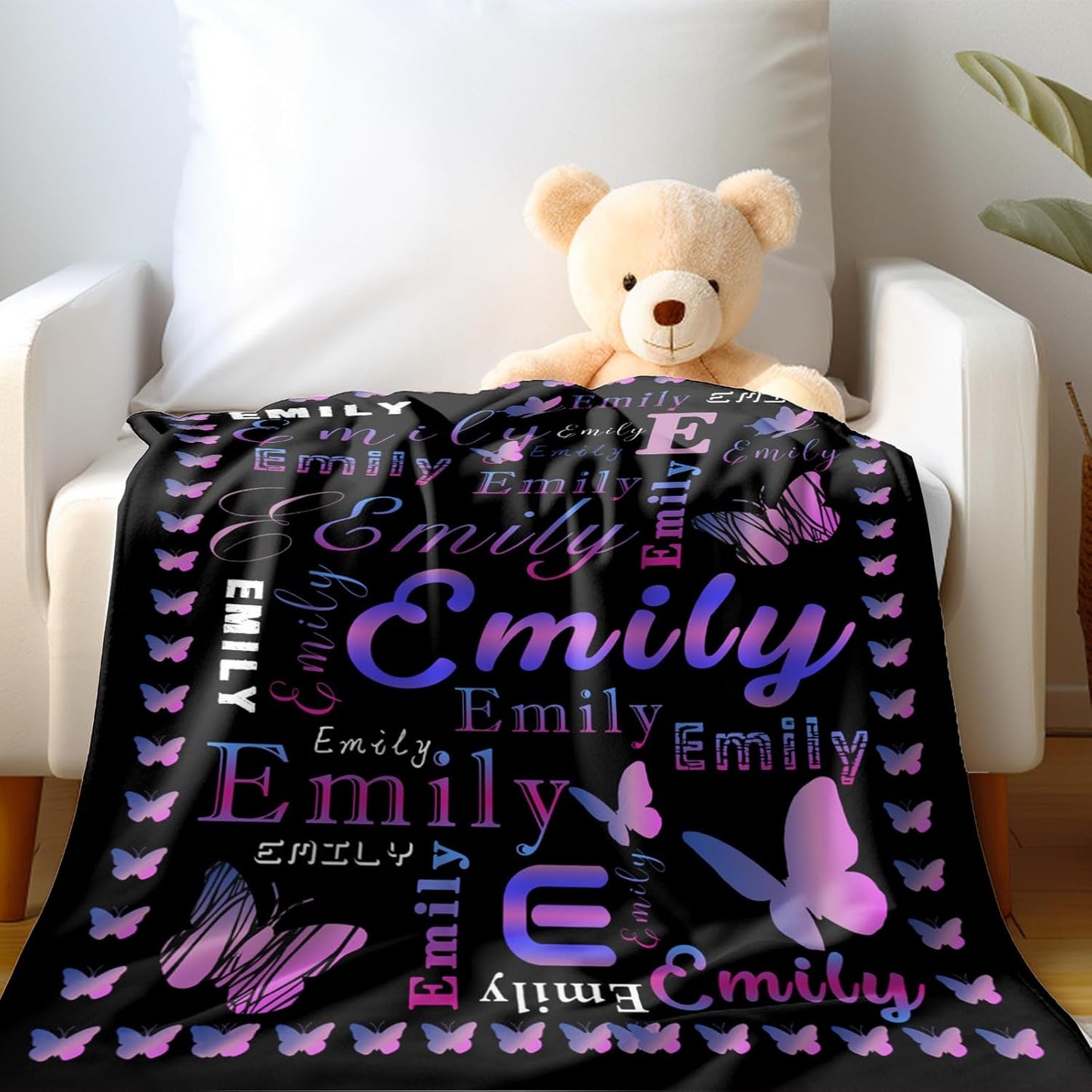 Ship Next Day, Custom Name Blanket - Printed in USA, Personalized Baby Blankets for Girls, Baby Blanket with Butterfly, Ultra-Soft Cozy Fleece Blankets, Gifts for Boys & Girls Kids Teen Girl New Mom