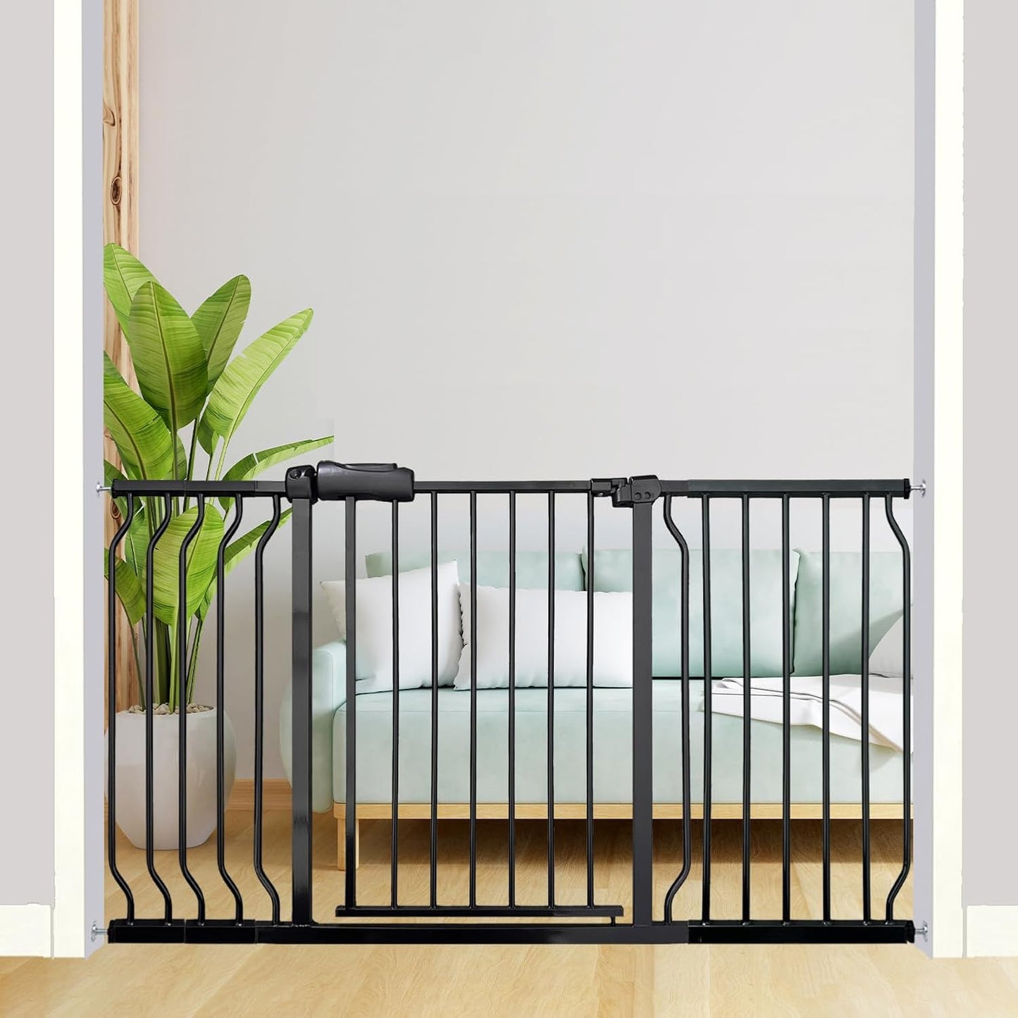 Extra Wide Baby Gate, 52.7-57.5 Inch, Large Walk Through, Black Metal, Pressure Mounted, Long Safety Dog Gate for House Doorways & Stairs