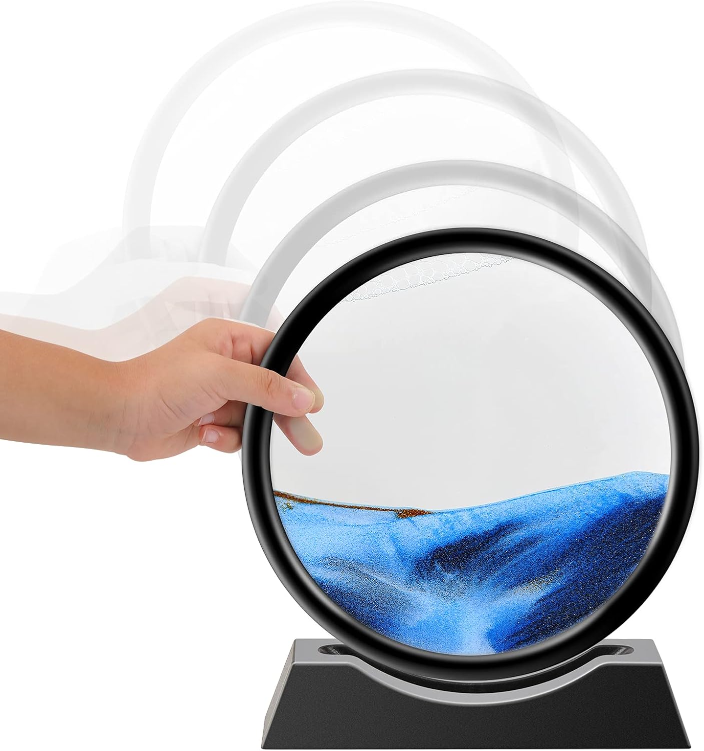 Liquid Motion Sandscape Round Moving Sand Art Sensory Toy Anxiety Fidget ADHD Relaxation Toy Home Office Desktop Decoration (Blue, 7-in)