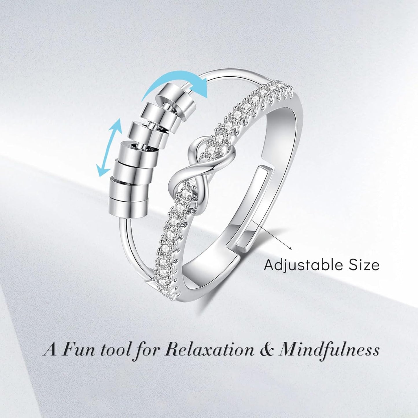 INFUSEU Funny Spinner Fidget Rings for Women Girls Anti Anxiety Stress Worry, Adjustable Size