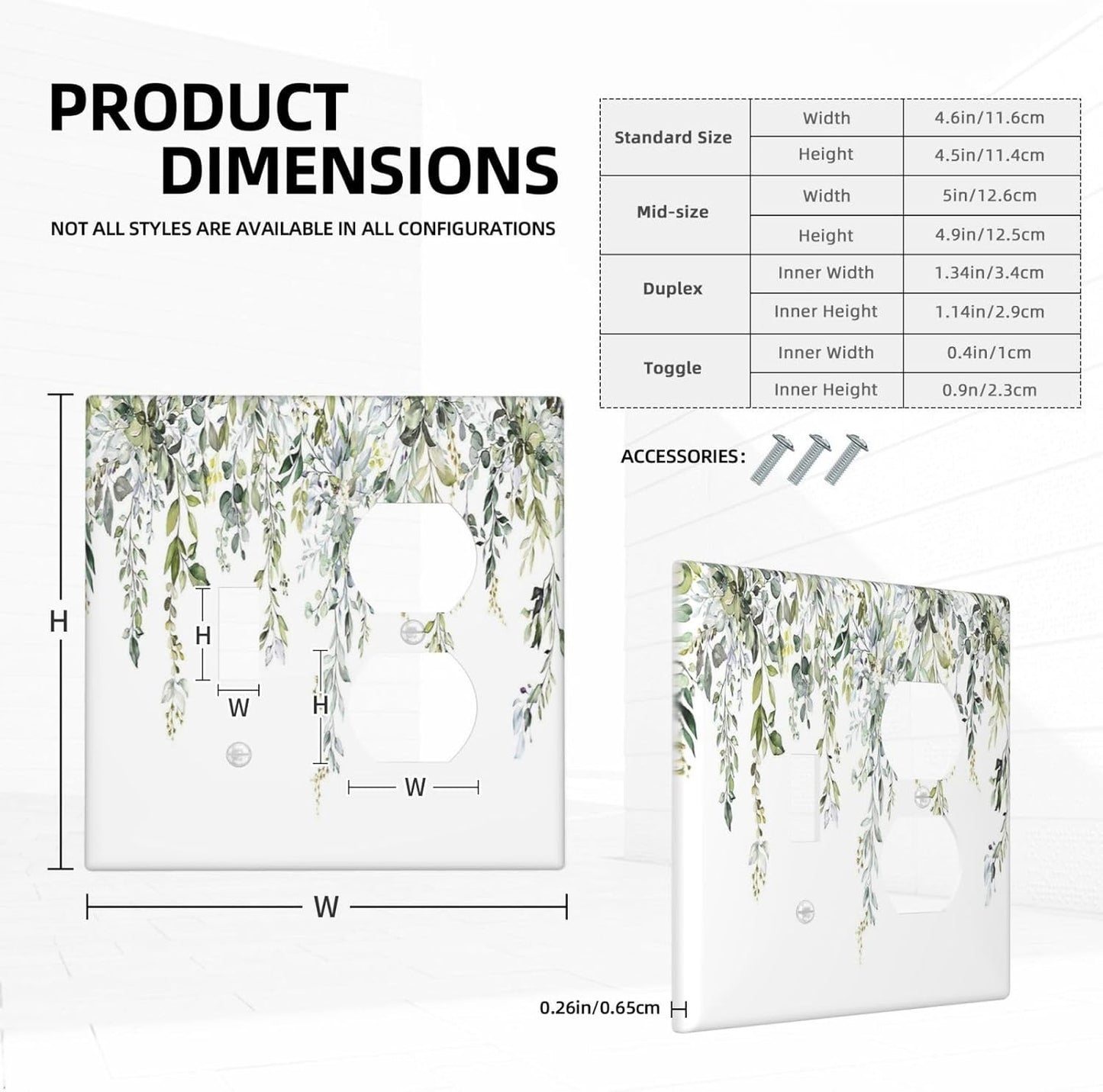 Wallplates Boho Farmhouse Flower Leaf Sage Green 1 Toggle 1 Duplex Switch Plate Electrical GFCI Faceplate Decorative Light Switch Covers for Bedroom Cabin Decor