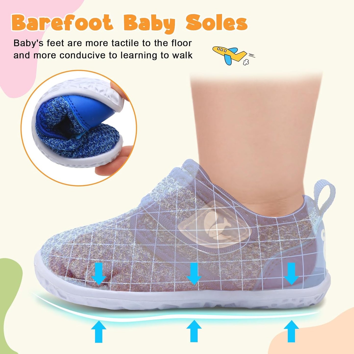 FEETCITY Baby Walking Shoes Barefoot Baby Shoes Infant Sneakers Newborn Crib Shoe Lightweight Flexible Slip On Shoe