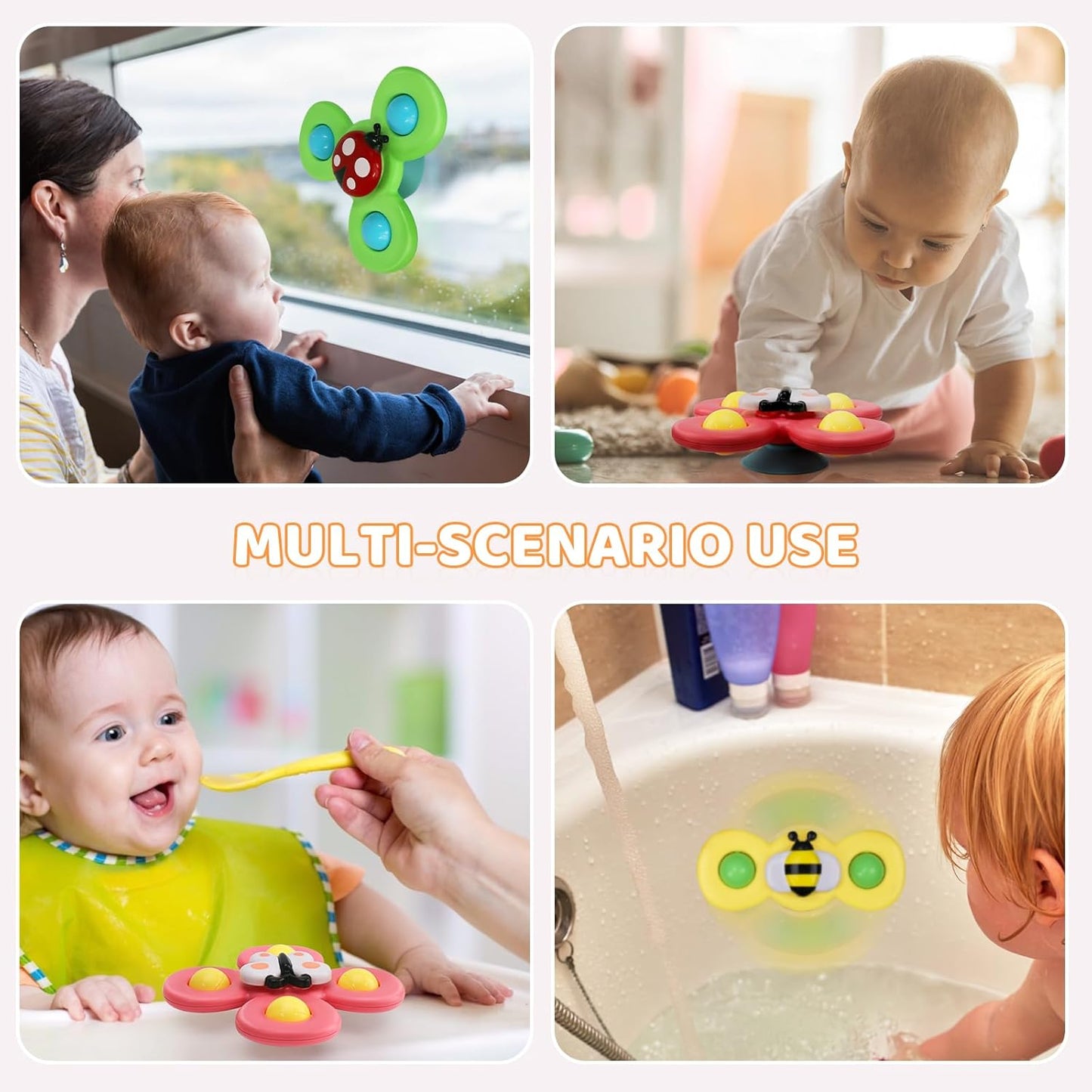 3pcs Suction Cup Spinner Toy for Baby 12-18 Months Baby Travel Fidget Sensory Toys for Toddlers 1-3 Bath Toys for 2 Year Old First Birthday Gifts for 1 Year Old Boys Girls