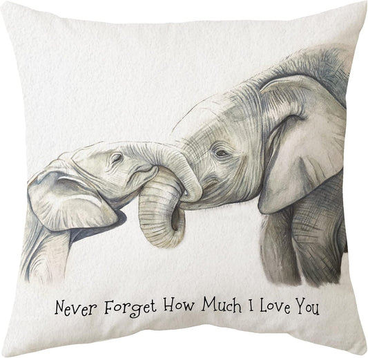 Sidhua Elephant Love Themed Pillowcase Decorations for Home, Baby Elephant Never Forget How Much I Love You Throw Pillow Cover 18”x18”, Valentine’s Day Gifts, Elephant Lover Gifts