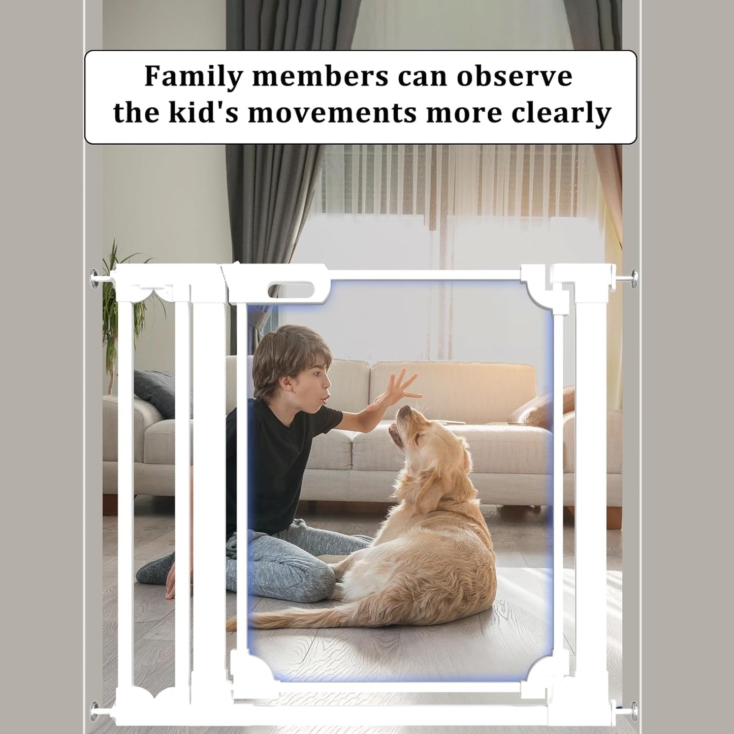 WAOWAO Clear Baby Gate for Stairs Modern Design Acrylic Auto Close Pet Gate, 29.52-47.24" Wide Safety Baby Gate for Doorways,White Clear Dog Gates Indoor, Hallways,Kitchen