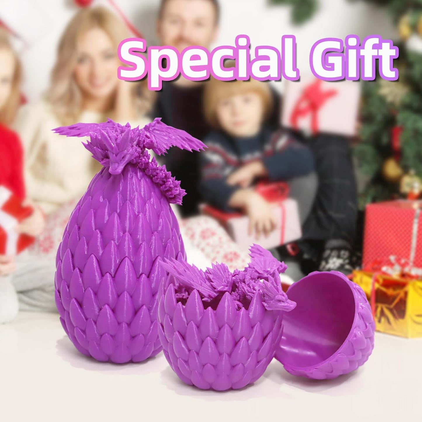 Upgraded 3D Printed Flying Dragon in Egg - Surprise Egg with Flexible Winged Dragon Inside, Mystery Beautiful Fidget Toy, Birthday Gift, Desk Figure Decor (Grape Purple)