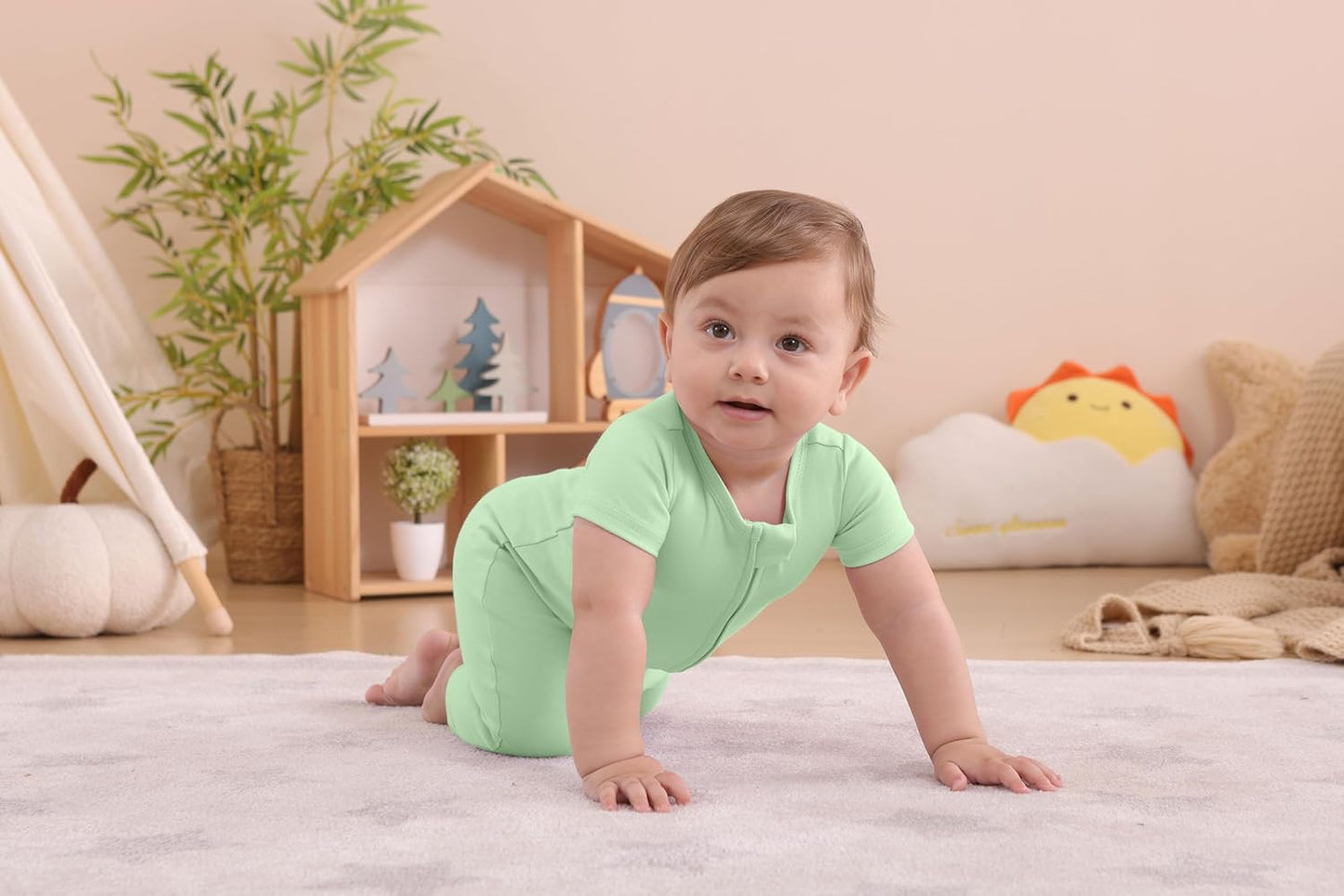 GUISBY Footless Short Sleeve Baby Pajamas with Zipper Cotton Infant Sleepwear