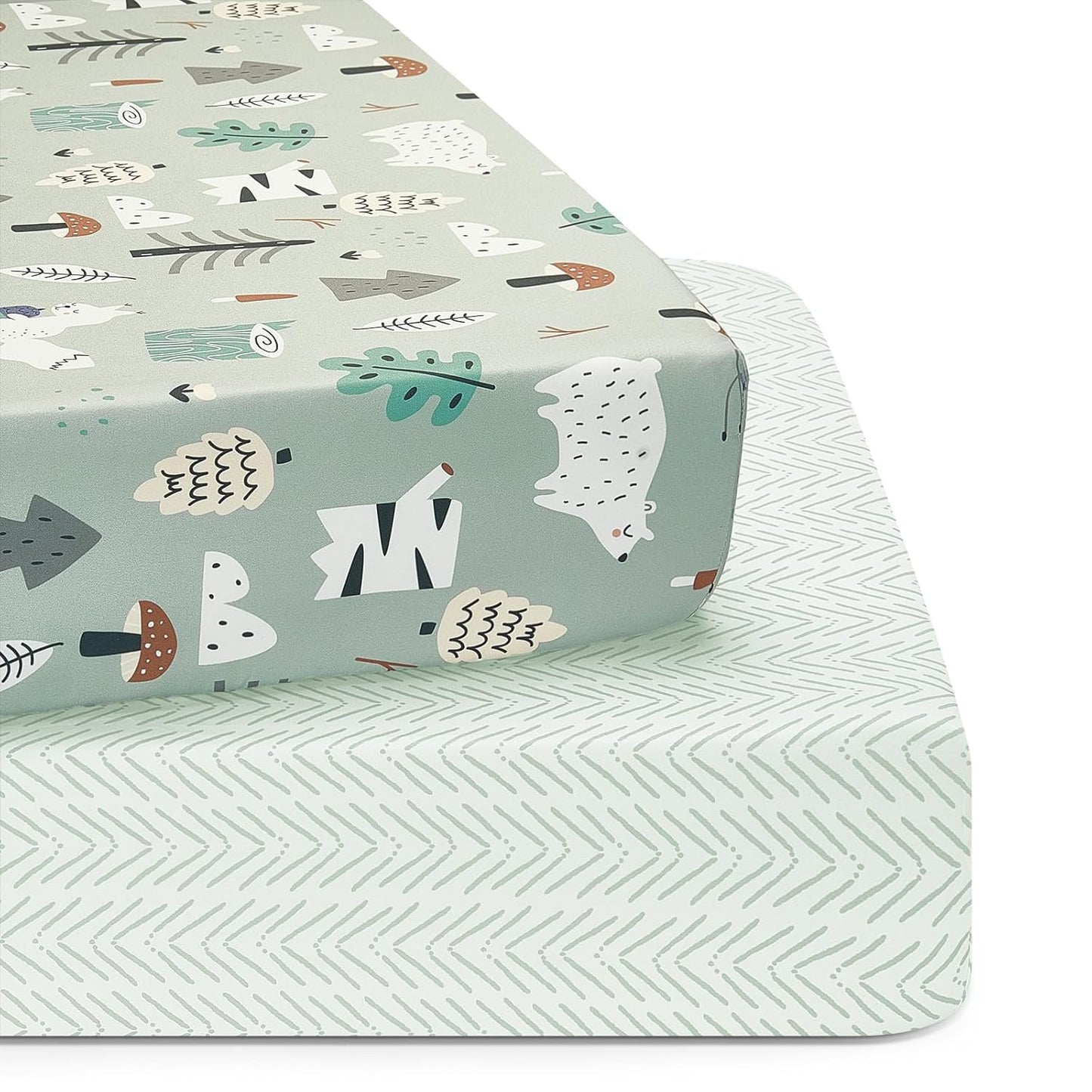 TILLYOU Baby Crib Sheets for Boys Girls, Super Soft Toddler Bed Sheets, 2 Pack Sheets for Standard Crib Mattress 28x52in, Jungle Walk and White Stripes