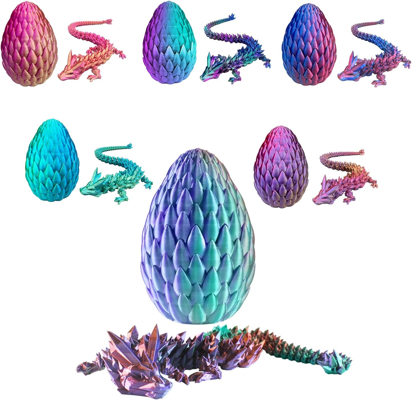 Dragon Eggs with Dragon Inside, 16.5 Inch Large 3D Printed Dragon Egg Articulated Dragon Crystal Dragon Executive Desk Toys Fidget Toy for Autism/ADHD (Red Green Blue, with Egg)