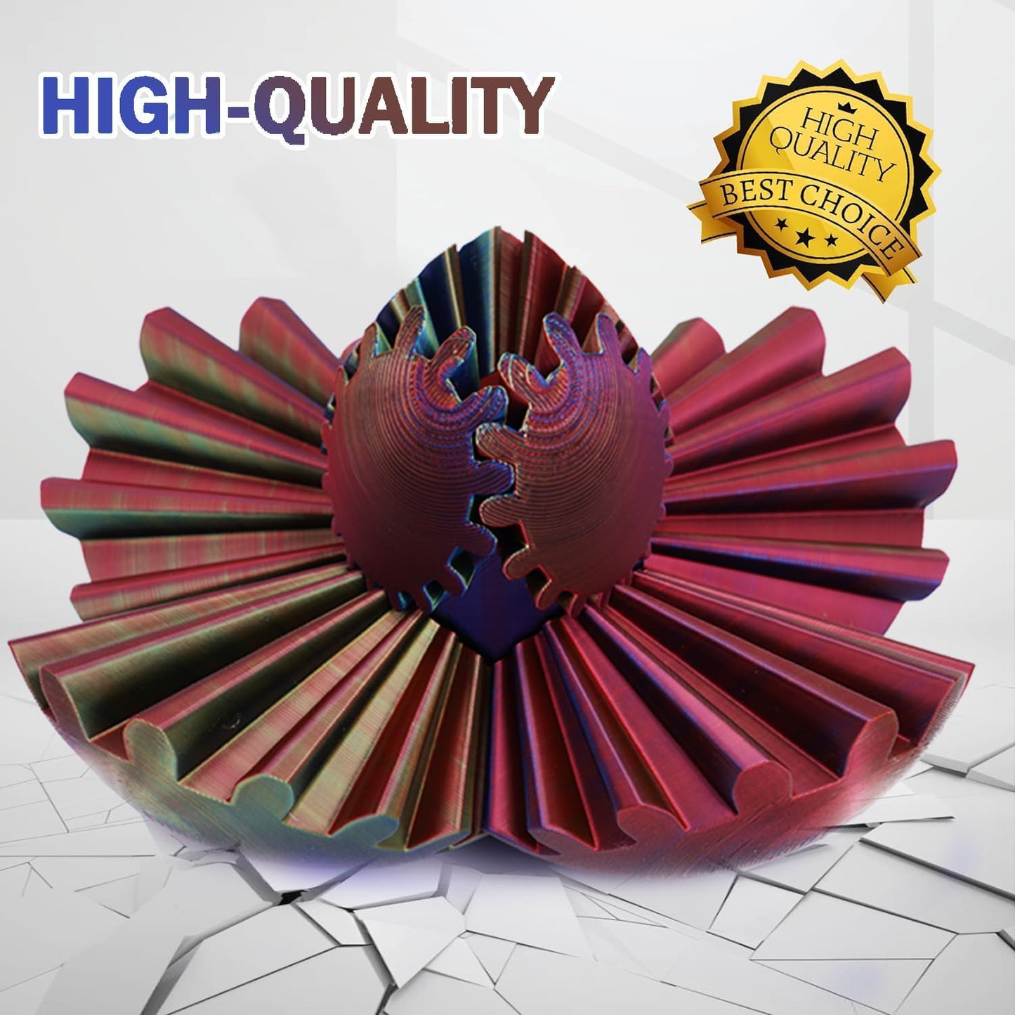 Gear Ball for ADHD 3D Printed Gear Ball Steampunk Whirling Wonder Fidget Toy Gearsphere Gear Ball for Stress and Anxiety Relaxing Fidget Ball Ideal for Sensory Needs and Autism (Laser Yellow Red Blue)