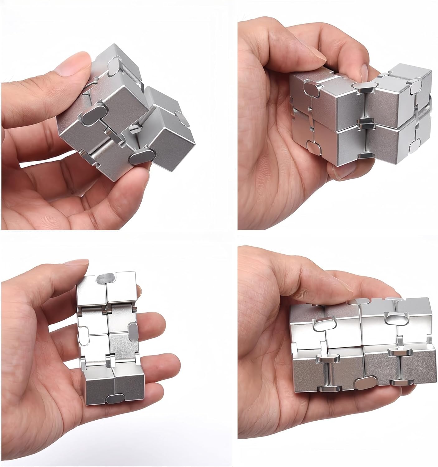 Metal Infinity Cube Fidget Toy - Aluminum Alloy Anti-Stress and Anxiety Finger Flip Cube for Adults, Men, and Women, Ideal Desk Toy for Work or Home - Infinity Cube Desk Toy (Black)