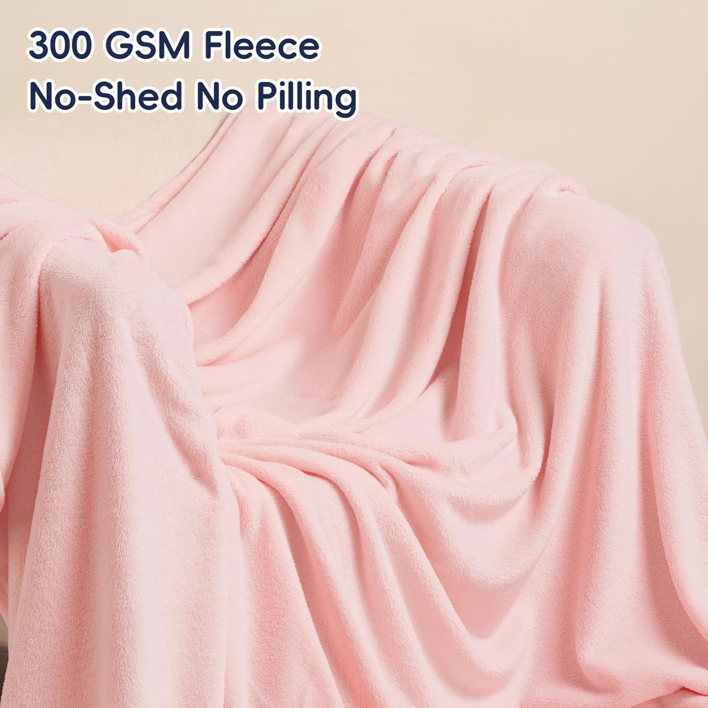 PHF Ultra Soft Fleece Blanket King Size, No Shed No Pilling Luxury Plush Cozy 300GSM Lightweight Blanket for Bed, Couch, Chair, Sofa Suitable for All Season, 108" x 90", Pink