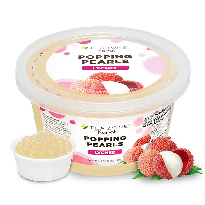 Tea Zone [1 Pound] Lychee Popping Pearls, Bursting Pearls for Teas, Shakes, Smoothies, Dessert Toppings