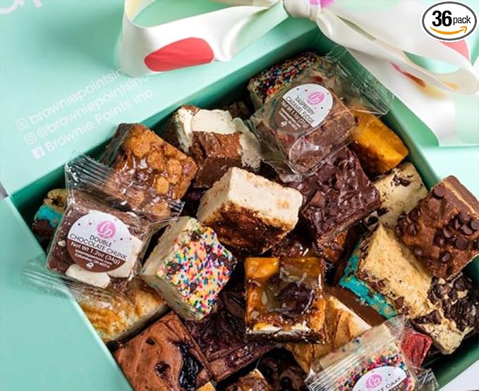 Brownie Points Baby Brownies, 36-Individually Wrapped, Fine and Fresh Ingredients, Gift Box and Gifts Baskets for all Occasions, Fudge Chocolate Brownies, Baked from Scratch, Gourmet Sweet Desserts