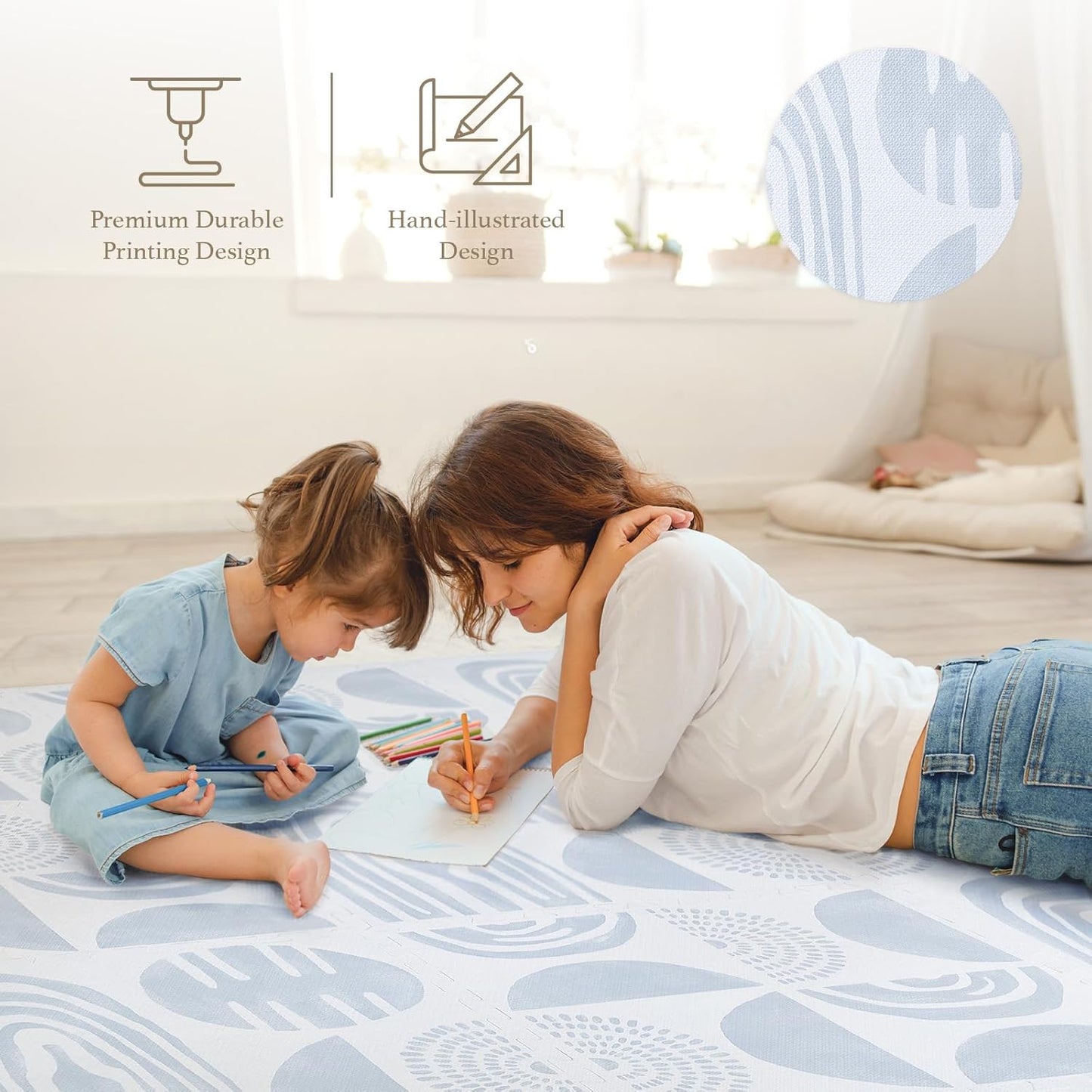 Premium Exercise & Baby Foam Play Mats - Stylish & Large Non-Toxic Odorless Floor Mat - 6 Tiles - Spacious 6ft x 4ft - Peel-Resistant Reinforced Ver.- Soft, Thick, Waterproof - Foggy Gray