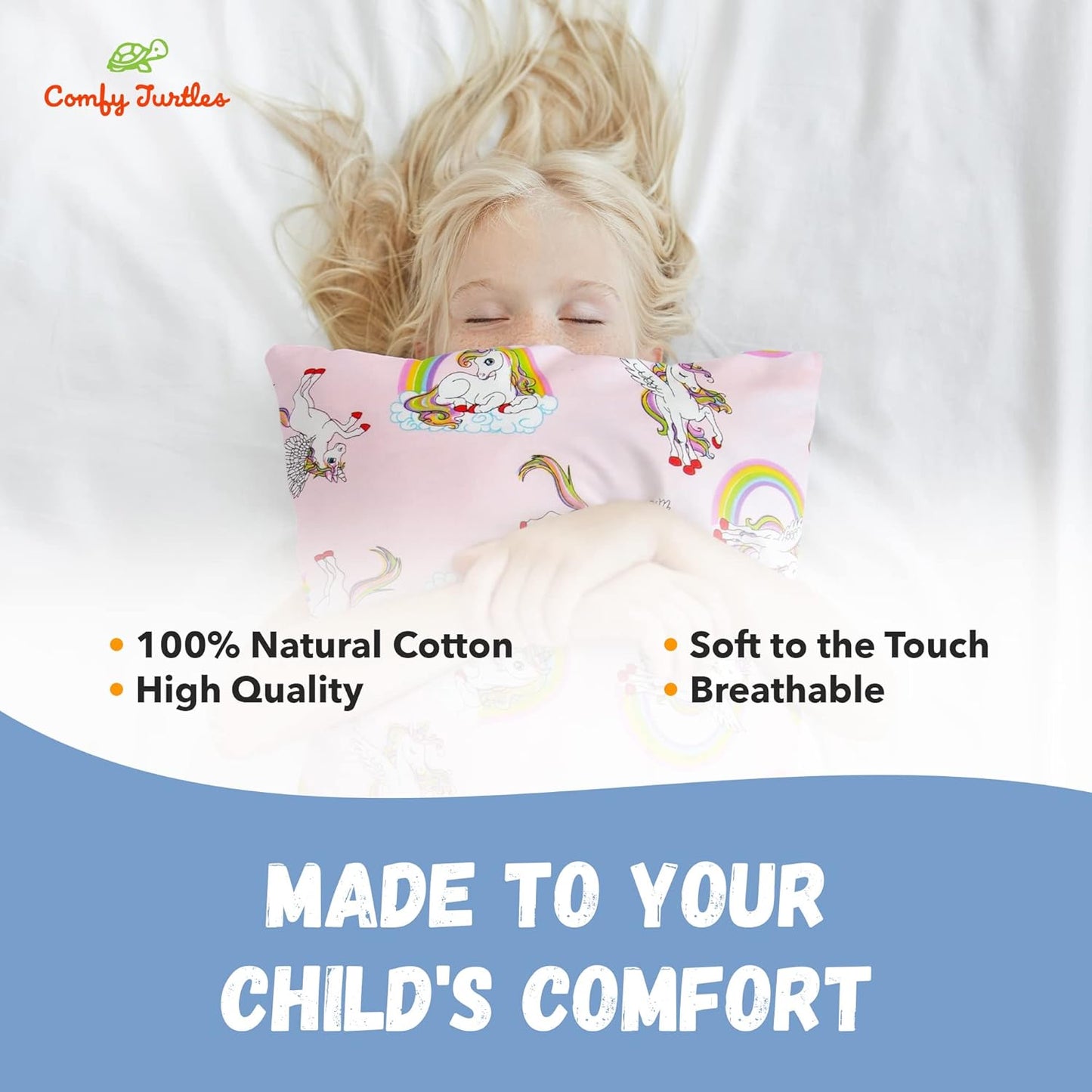 Toddler Pillowcase 13 x 18 Cotton Unicorn Pillows for Girls, Small Pillow Cases for Travel Pillows, Toddler Pillowcase Character - Pink Cute Unicorns