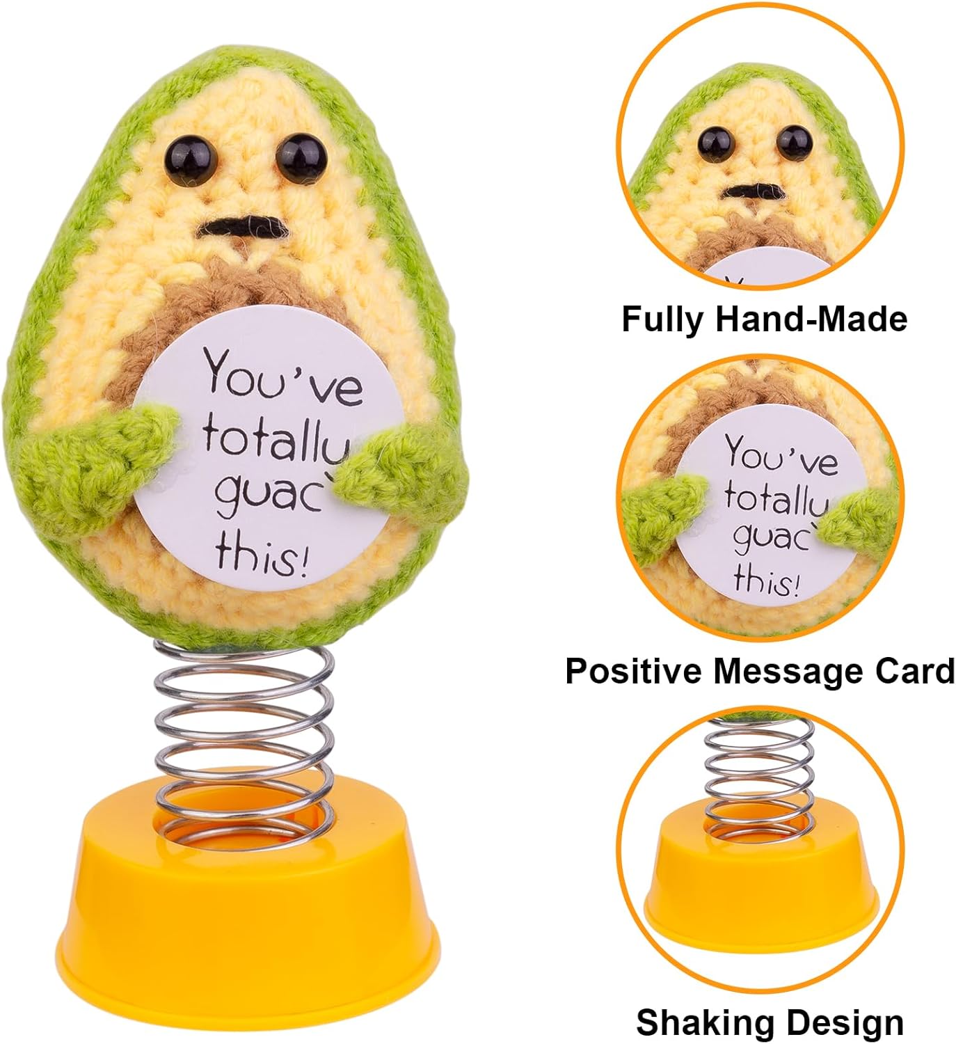 Funny Positive Shaking Avocado Knitting Doll, Handmade Emotional Support Crochet Avocado Car Ornament Gift with Base for Car Interior Home Office Desk Decoration, Dark Avocado