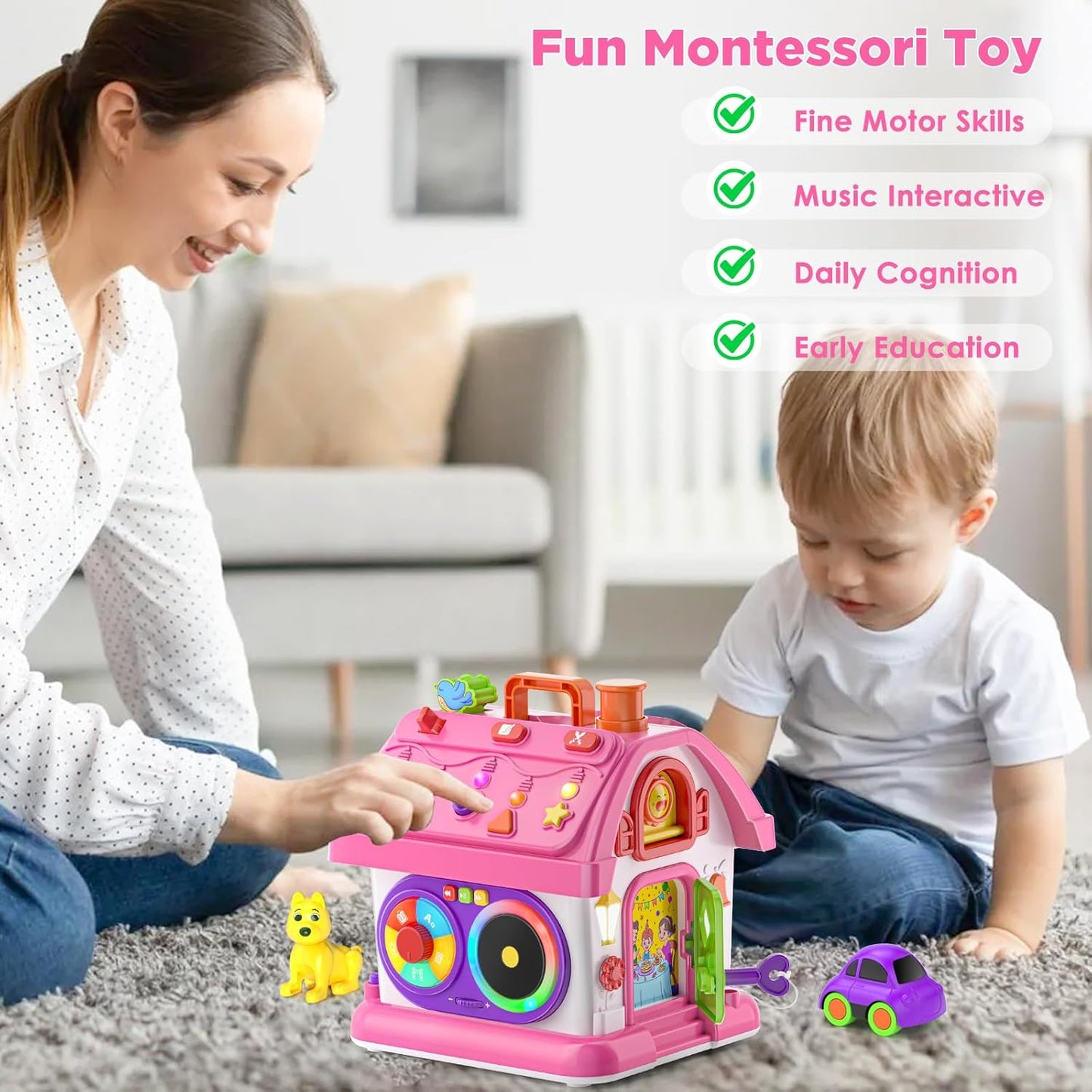 Musical Montessori Toys for 1 Year Old Girl Gifts, First Birthday Gifts for 1 Year Old Girl, Educational Baby Toy 12-18 Month Toddlers Ages 1-2 (Pink)