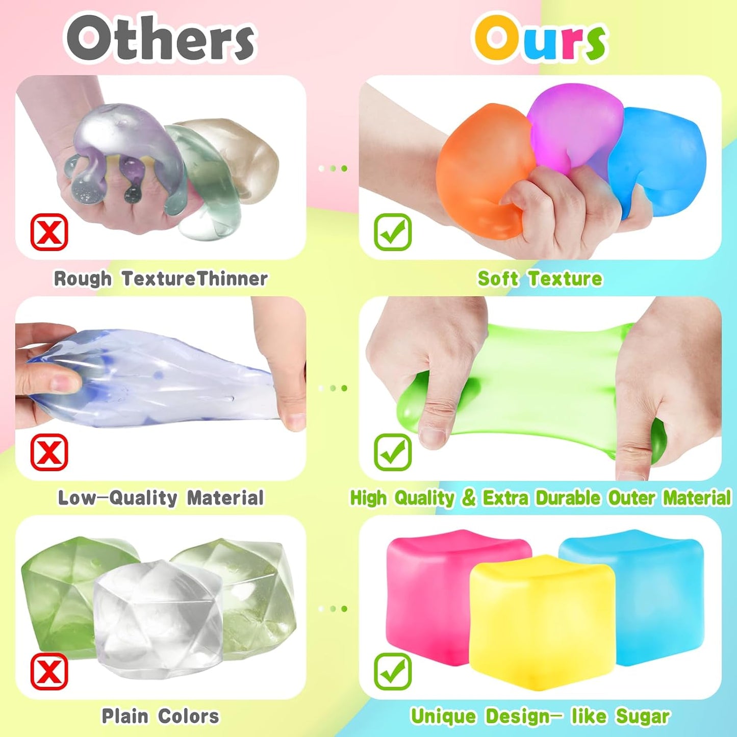 Stress Cube Fidget Ice Cube Stress Balls, 4Pcs Stress Balls for Kids, Fidget Toys Adults Stress Relief Squeeze Ball, Square Shape Hand Exercise Ball, Sensory Toys for Autistic (Gel Sugar Cube)