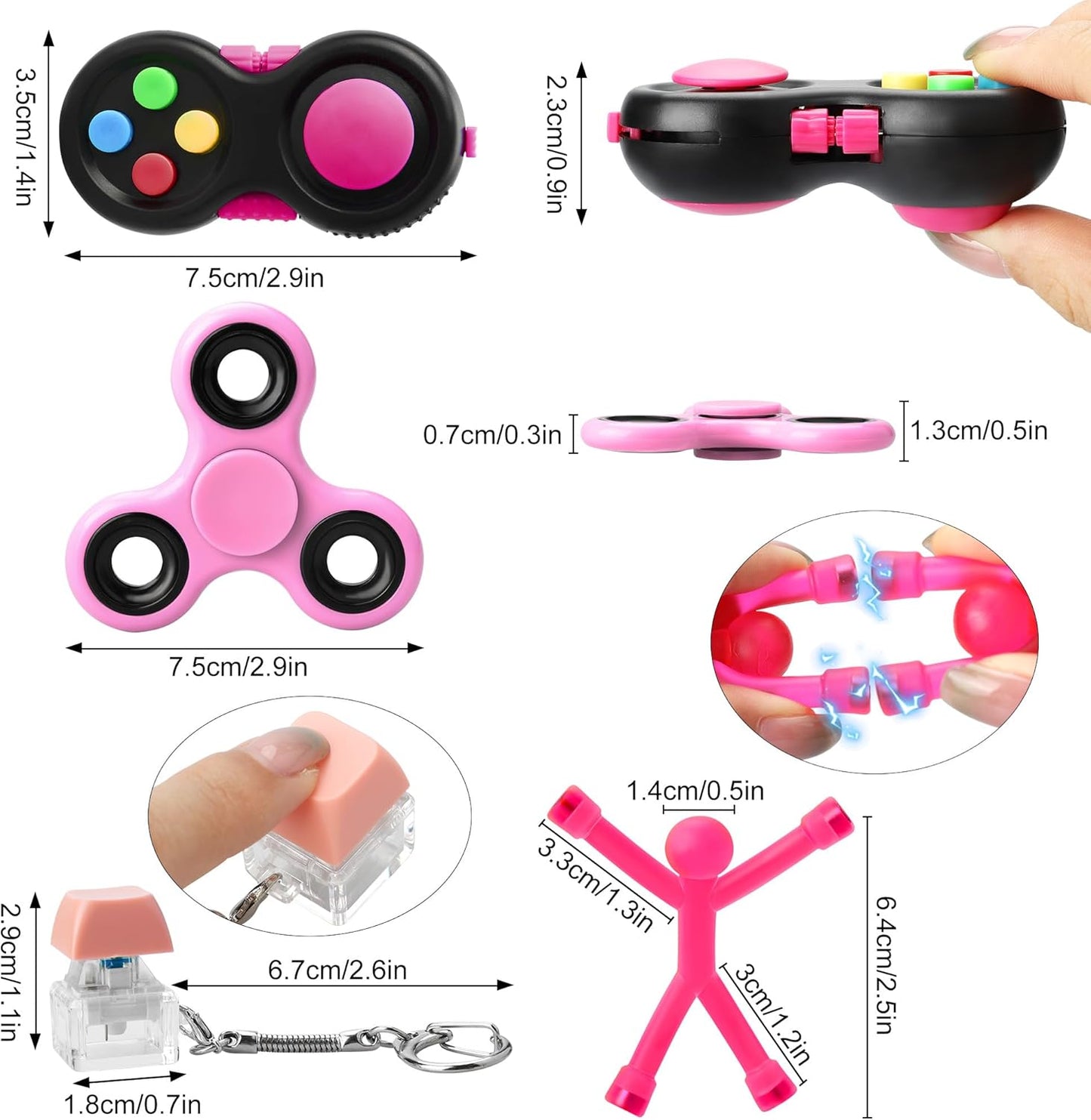 Fidget Toys for Anxiety, Stocking Stuffer Toys for Kids Teens, Stress Relief Toys for Adults, Anxiety Fidgets for Adults ADHD, EDC, Autistic (Pink)