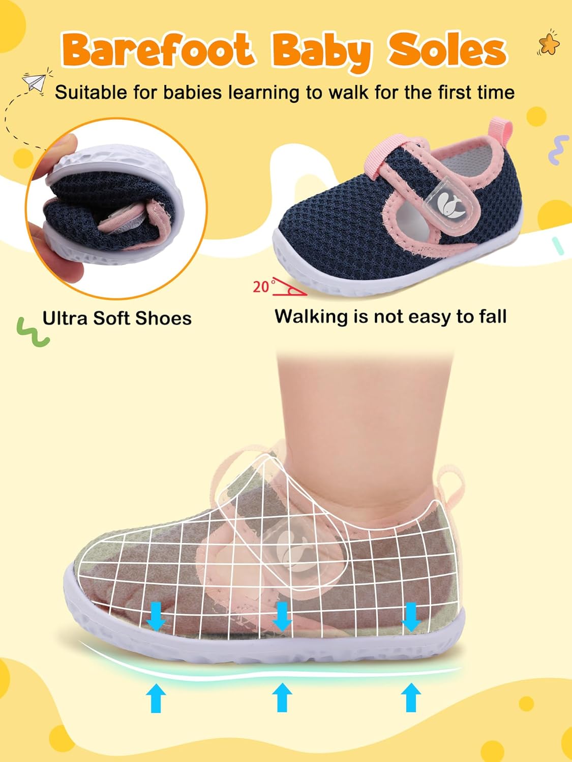 FEETCITY Barefoot Baby Shoes Girls Boys Walking Shoes Infant Sneakers Lightweight Flexible Newborn Dress School Shoe